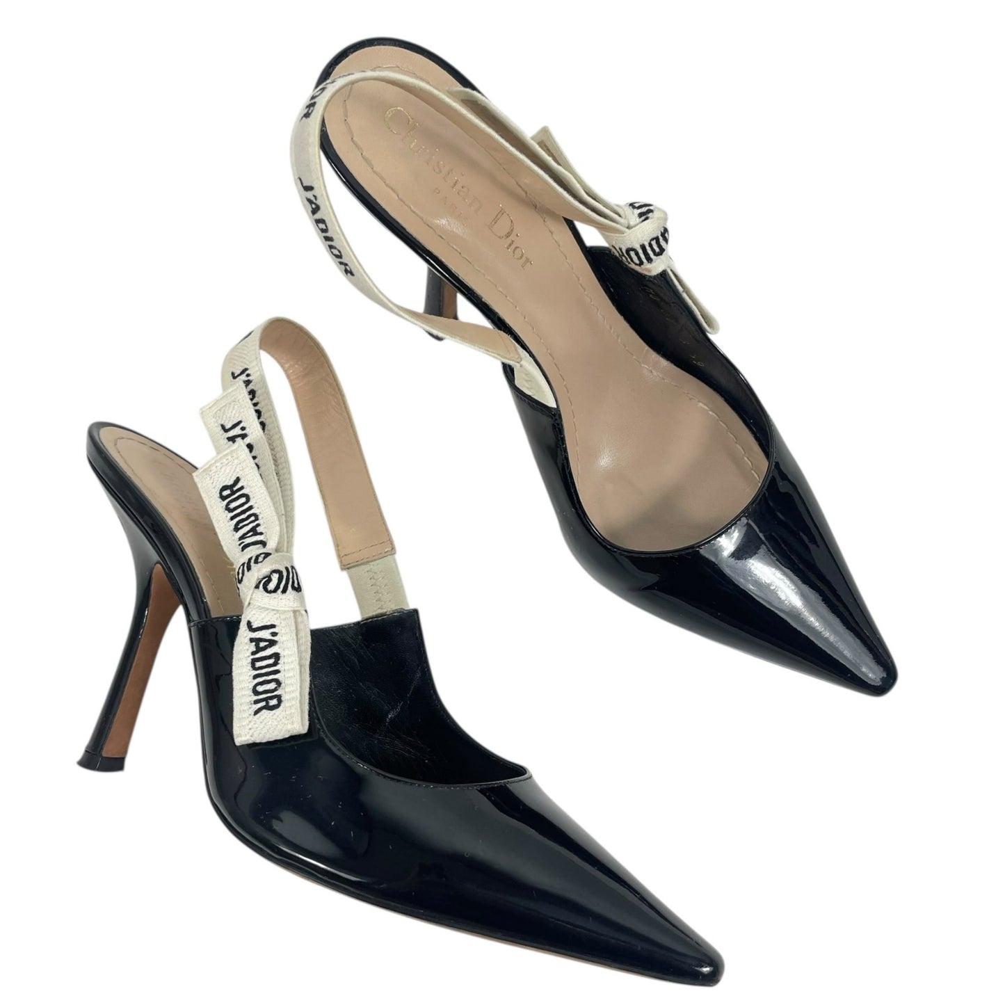 Christian Dior J'Adior 100 Slingback Pumps Patent Leather Black Size 39