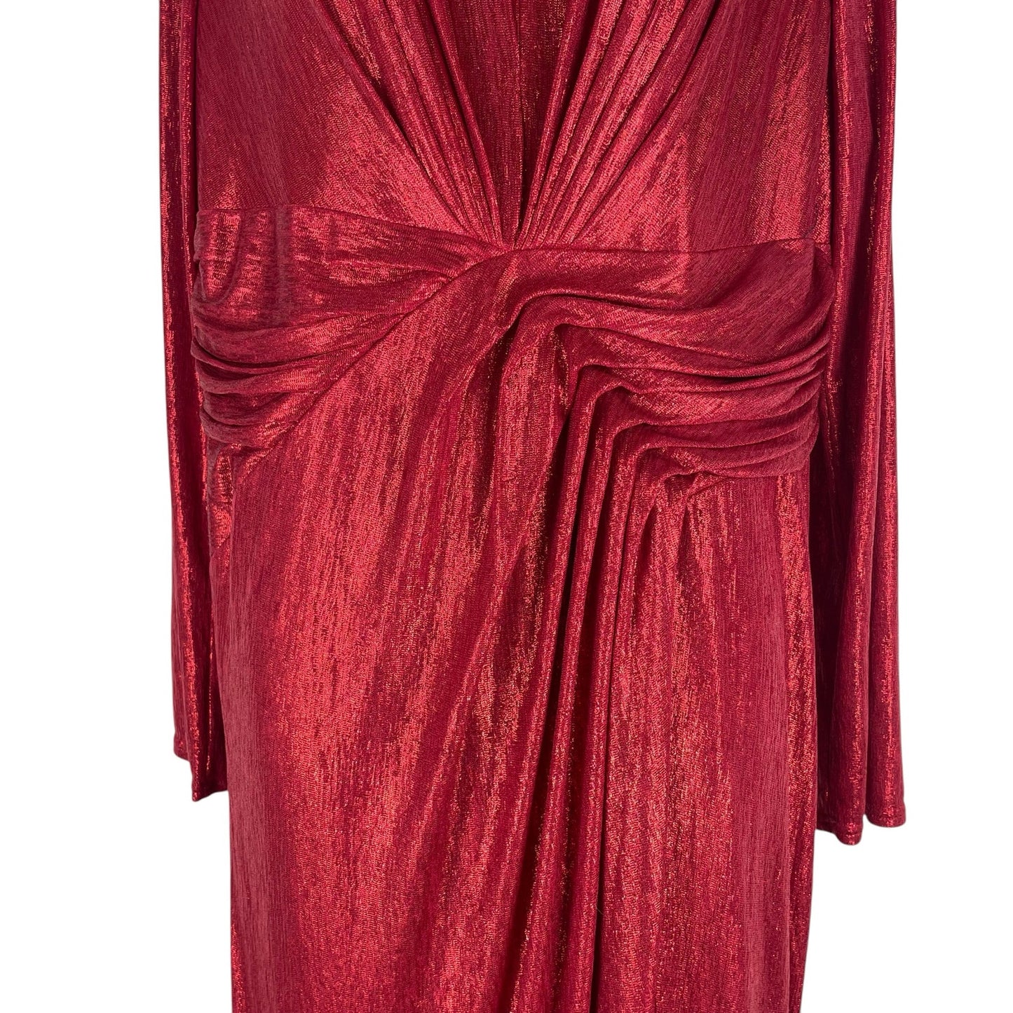 Tadashi Shoji Metallic Long Sleeve Evening Gown Deep Red Size XXL