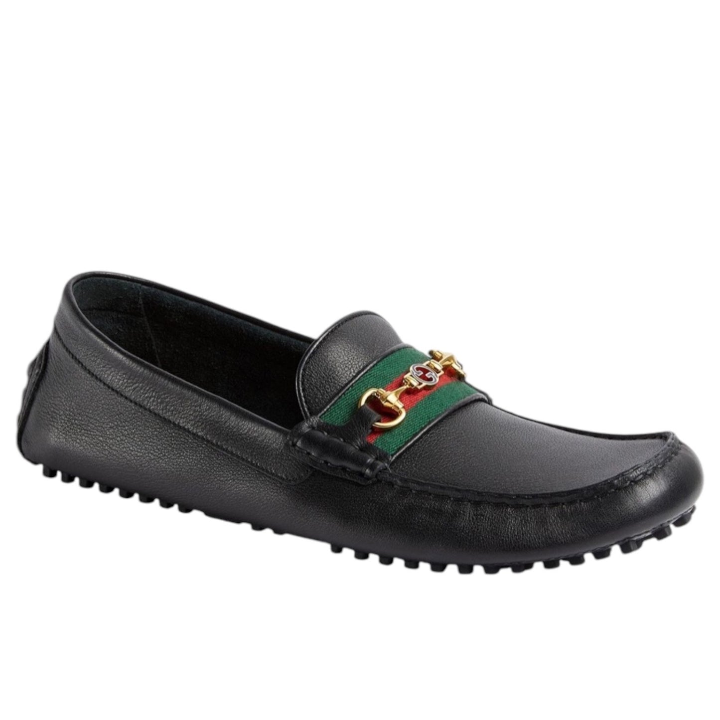 Gucci Ayrton Web GG Logo Horsebit Leather Driver Loafer Black Size 12.5