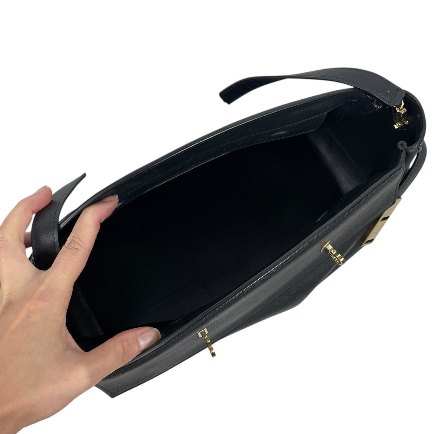 Salvatore Ferragamo Hug Soft Crossbody Bag Large Clutch Black Leather