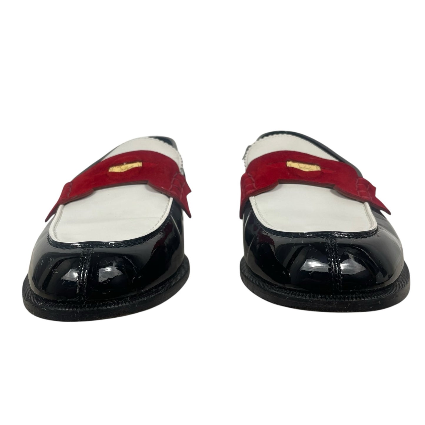 Christian Louboutin Donna Penny Loafer Patent Leather Black White Size 38