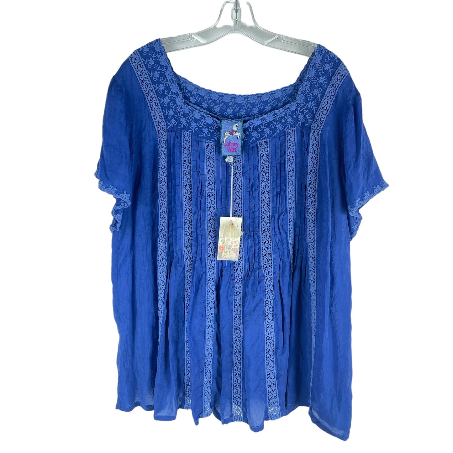 Johnny Was Brigita Blouse Short Sleeve Lace Embroider Purple Size 2X
