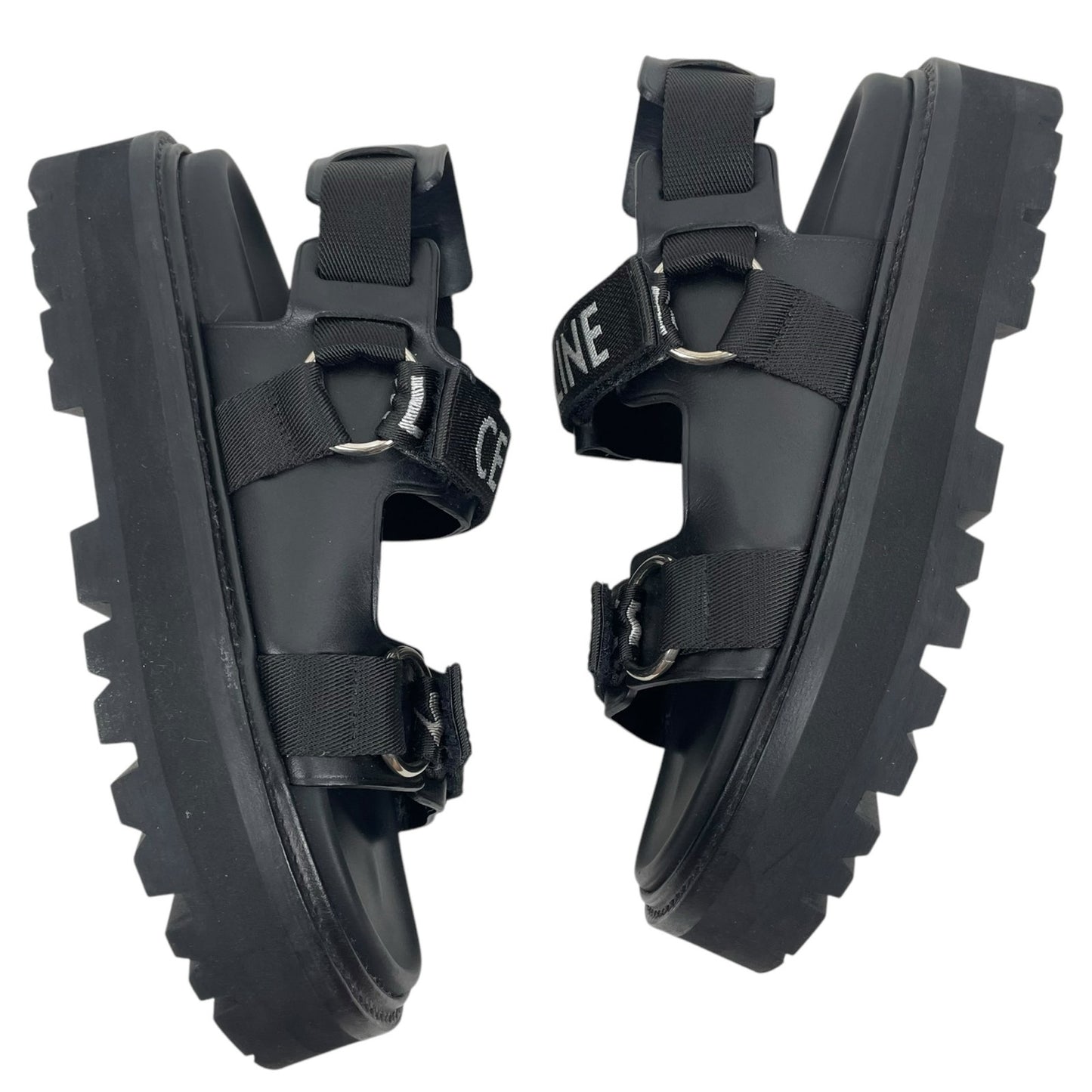 Celine Outdoor Bulky 45mm Calfskin Platform Sandal Lug Sole Black Size 38