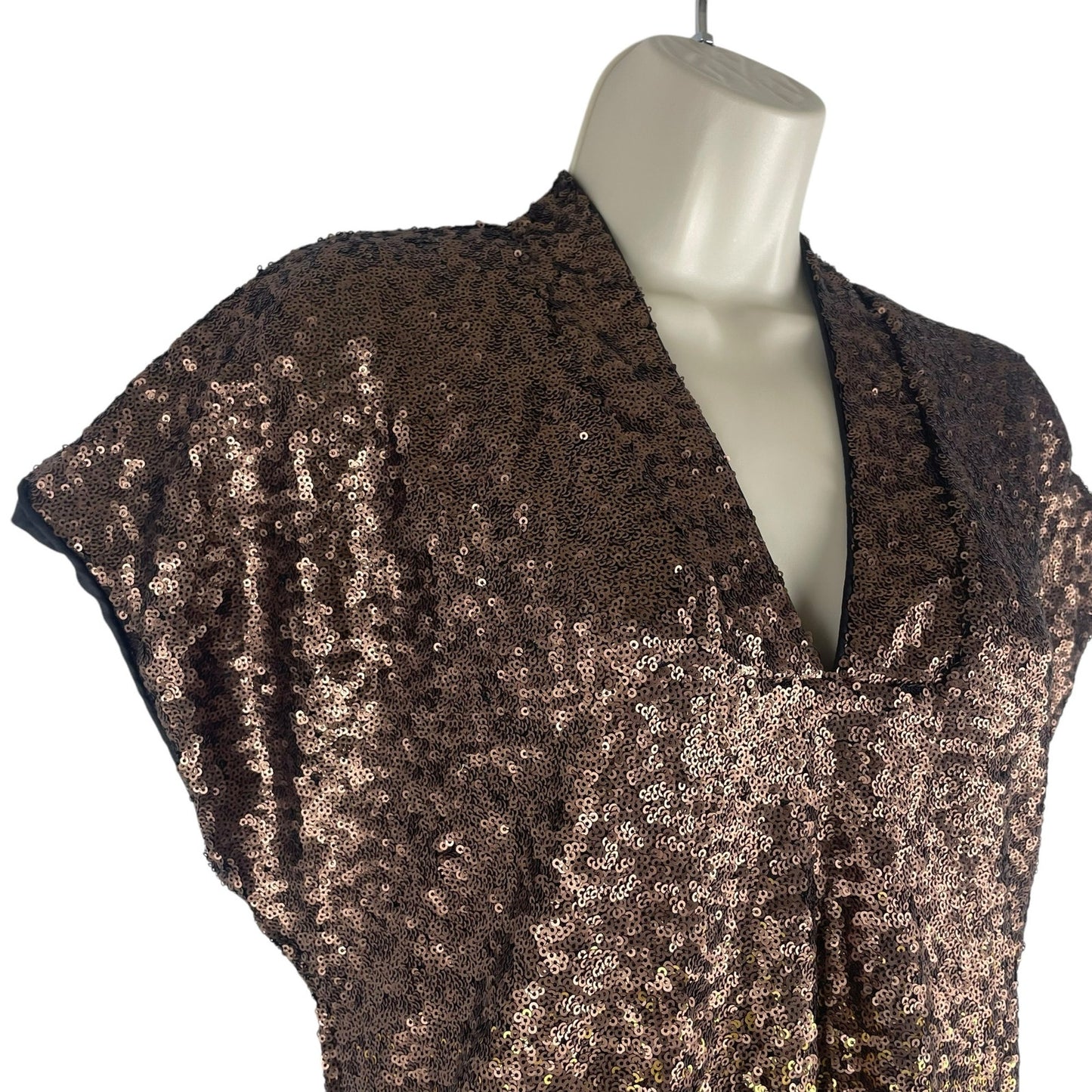 Johnny Was Sequin Gold Alma Ombre V Neck Shift Dress Pockets Size XS