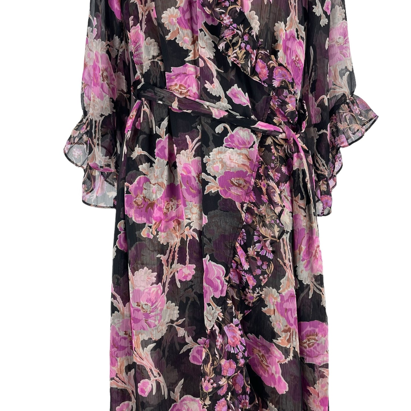 MISA Los Angelos Naia Floral Print Chiffon Wrap Midi Dress Size XS