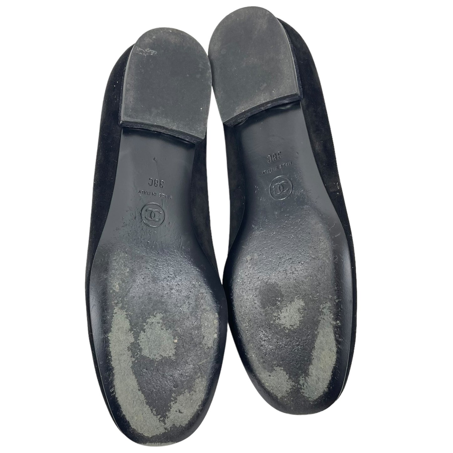 Chanel Black Suede Camellia CC Logo Ballet Flats Slip On Size 38C