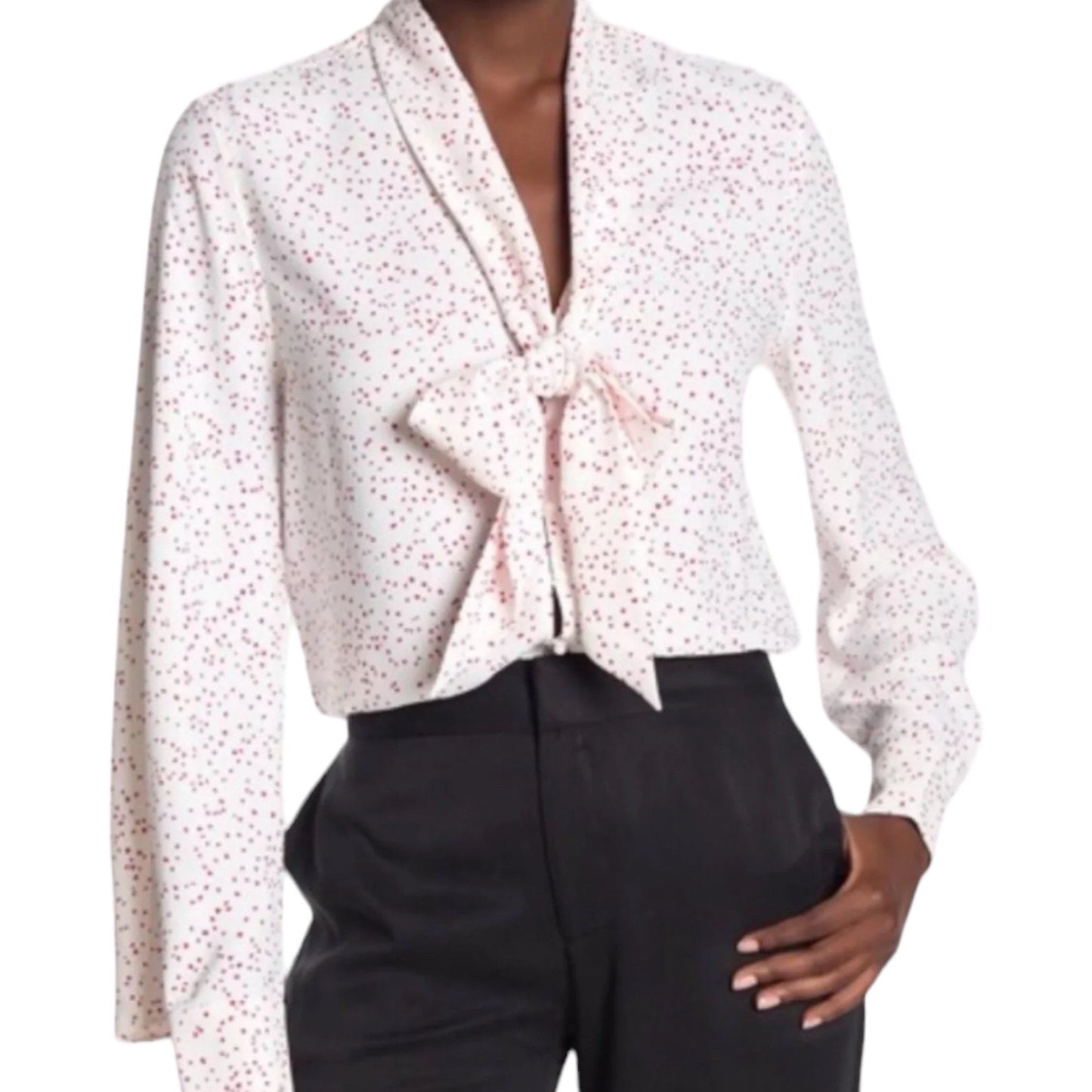 Equipment Haty Dot Printed Top Blouse Neck Tie White Red Size S