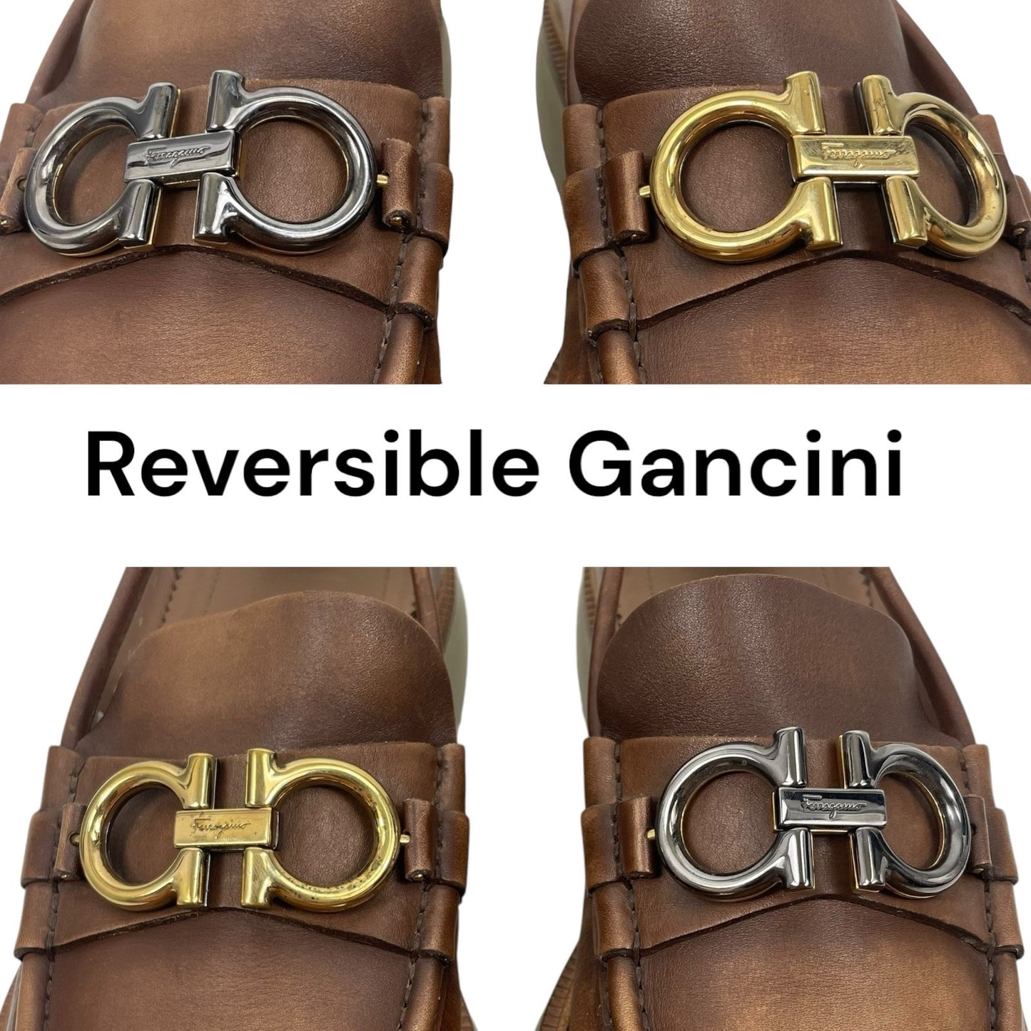 Salvatore Ferragamo Gancini Bit Lug Sole Leather Loafers Brown Size 8/ US 9