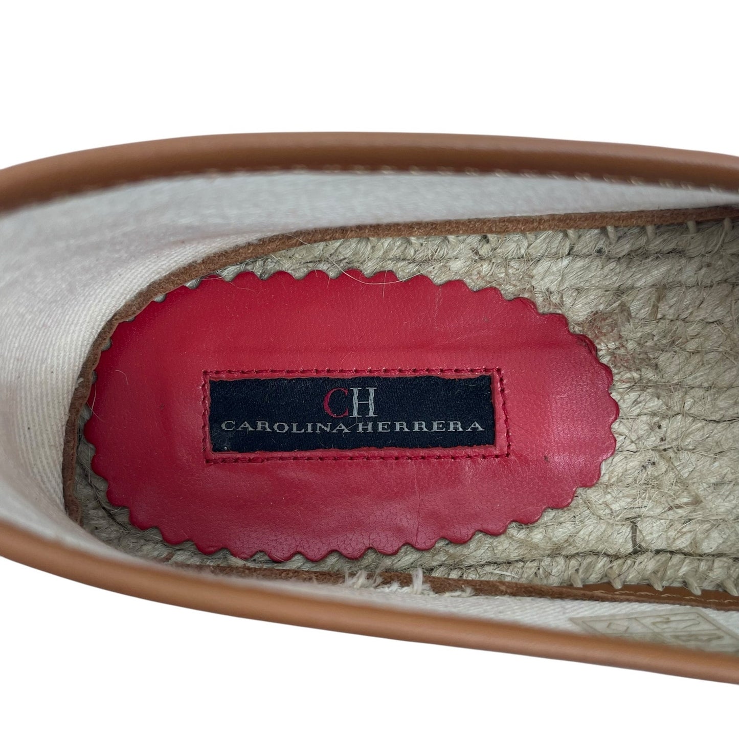 Carolina Herrera Alpargatas CH Logo Canvas Rafia Espadrille Brown Size 41