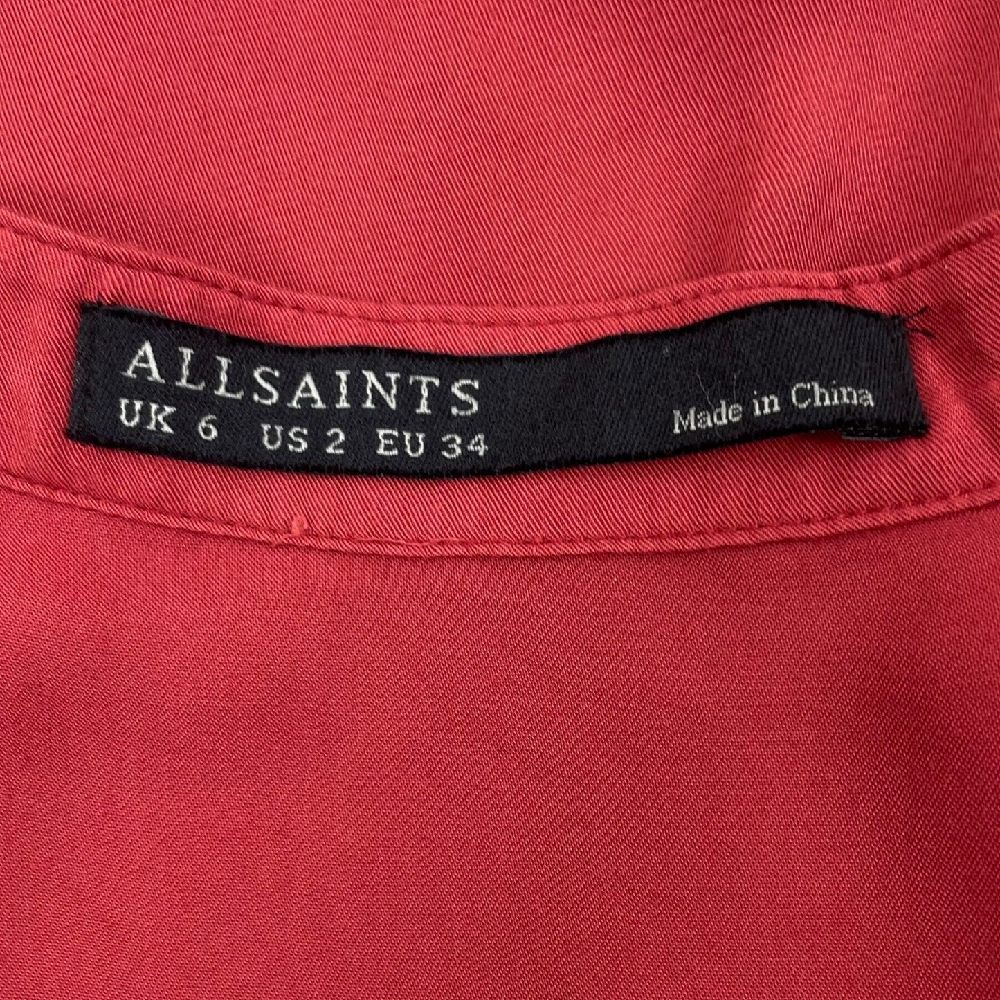 All Saints Sanko Drawstring Tie Mini Shirt Dress Crimson Orange Size 2