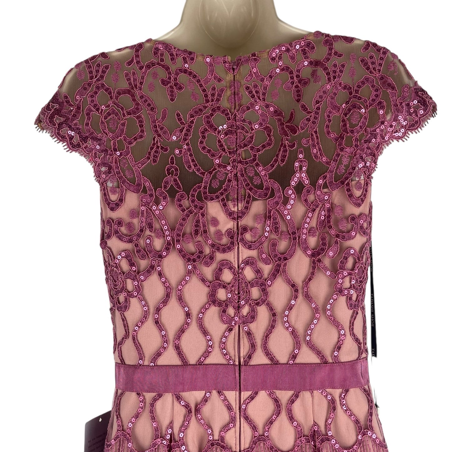Tadashi Shoji Miranda Sequin Embroidered Cocktail Dress Mauve Size 4