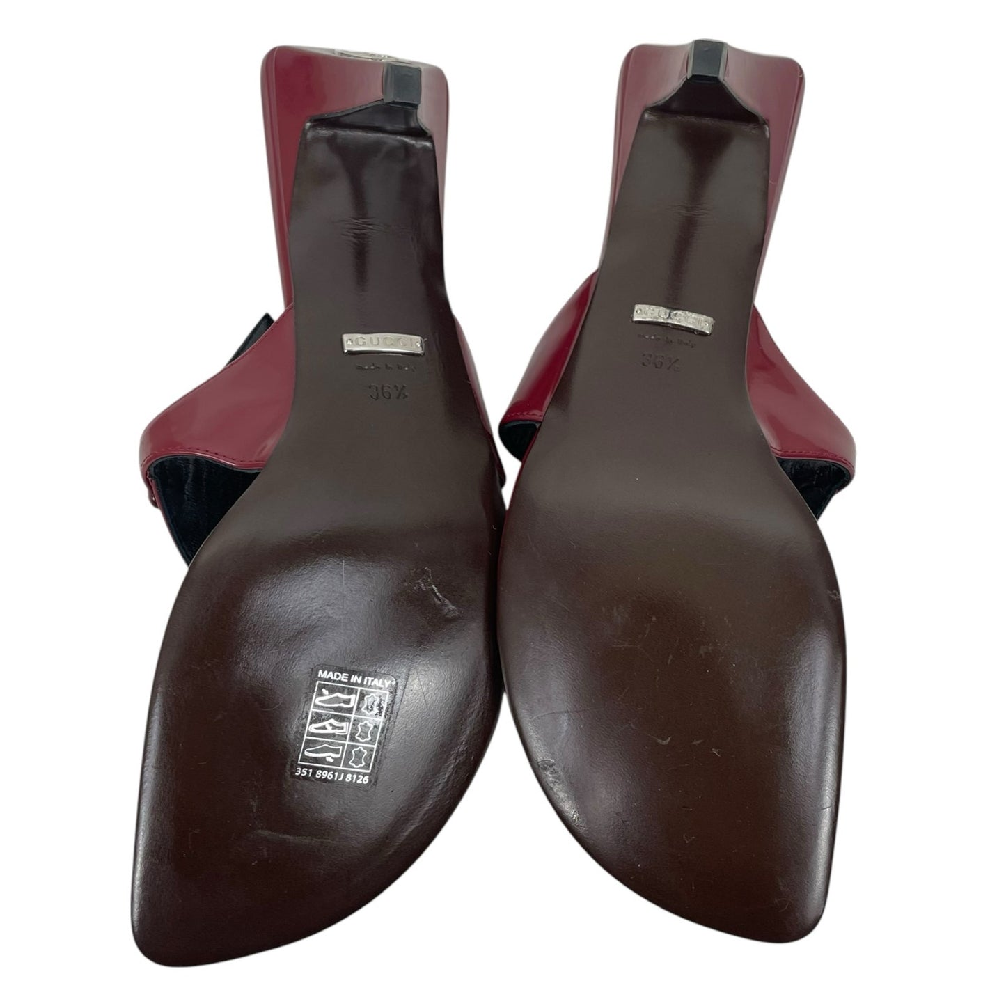 Gucci Mariame Horsebit Leather Thong Sandals Kitten Heel Red Size 36.5