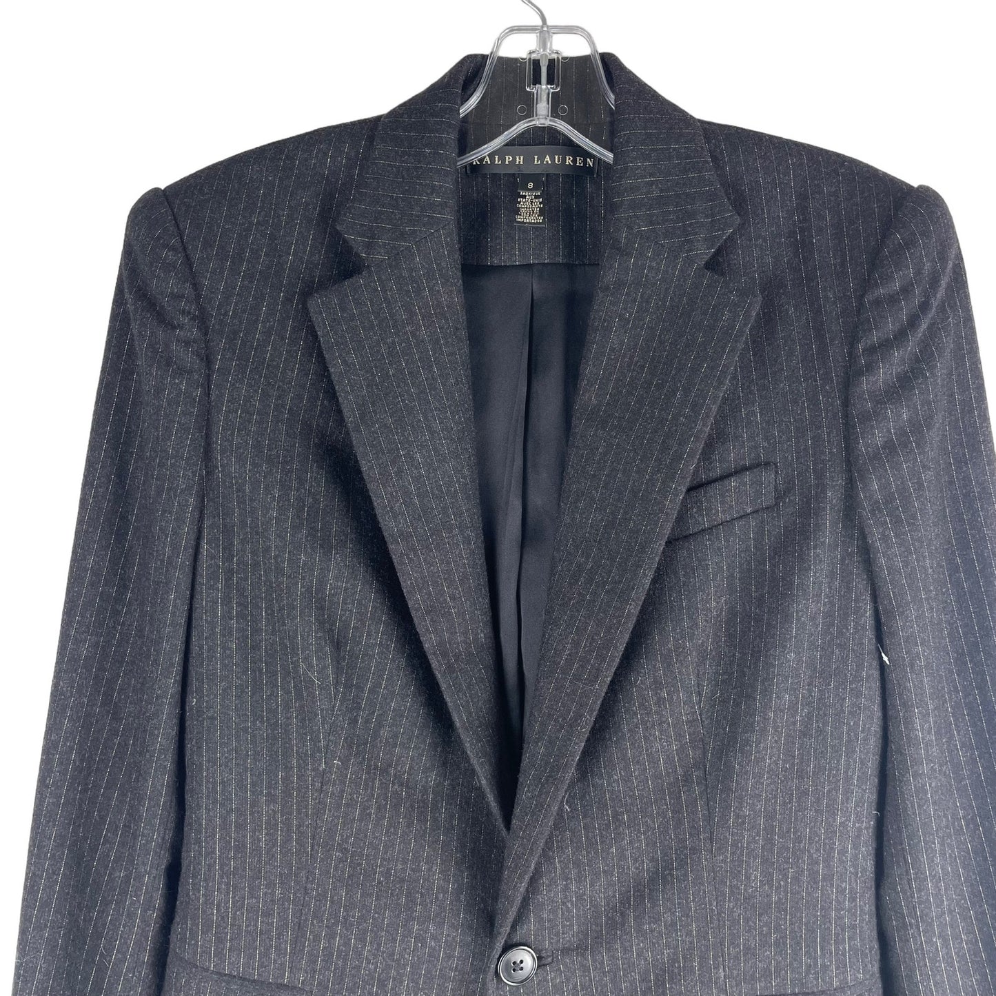 Ralph Lauren Black Label Wool Angora Blazer Stripe One Button Black Size 8