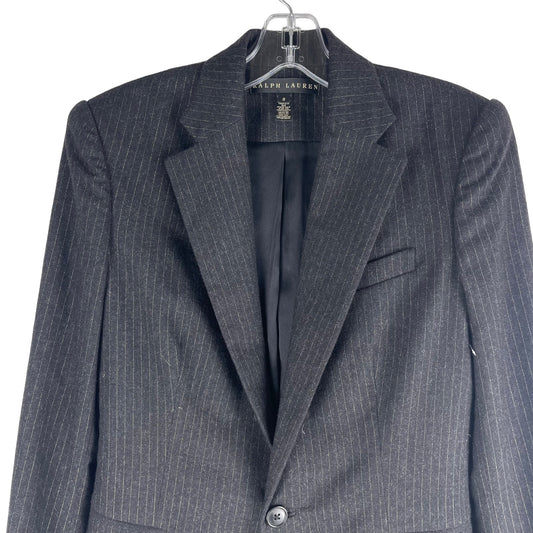 Ralph Lauren Black Label Wool Angora Blazer Stripe One Button Black Size 8