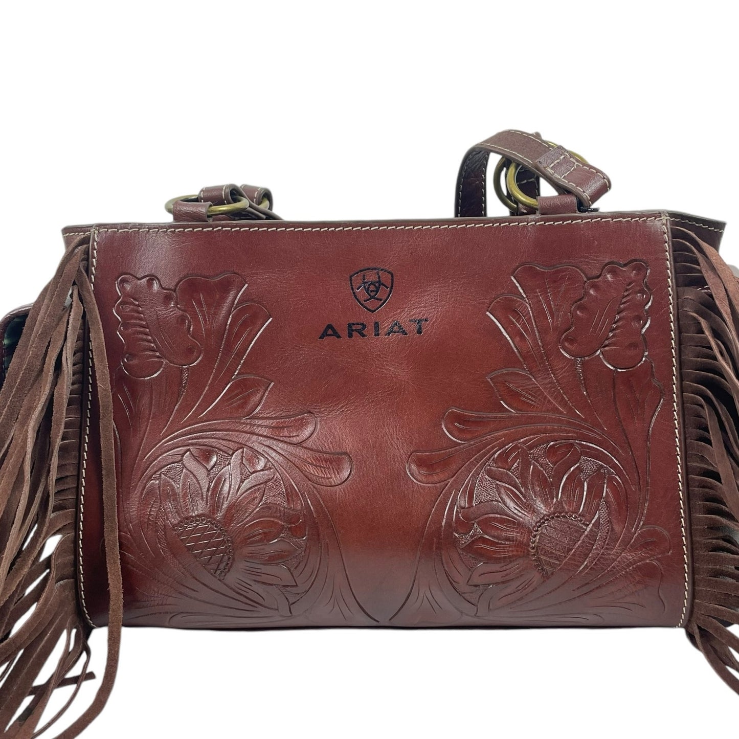 Ariat Victoria Floral Tooled Leather Fringed Shoulder Bag Brown