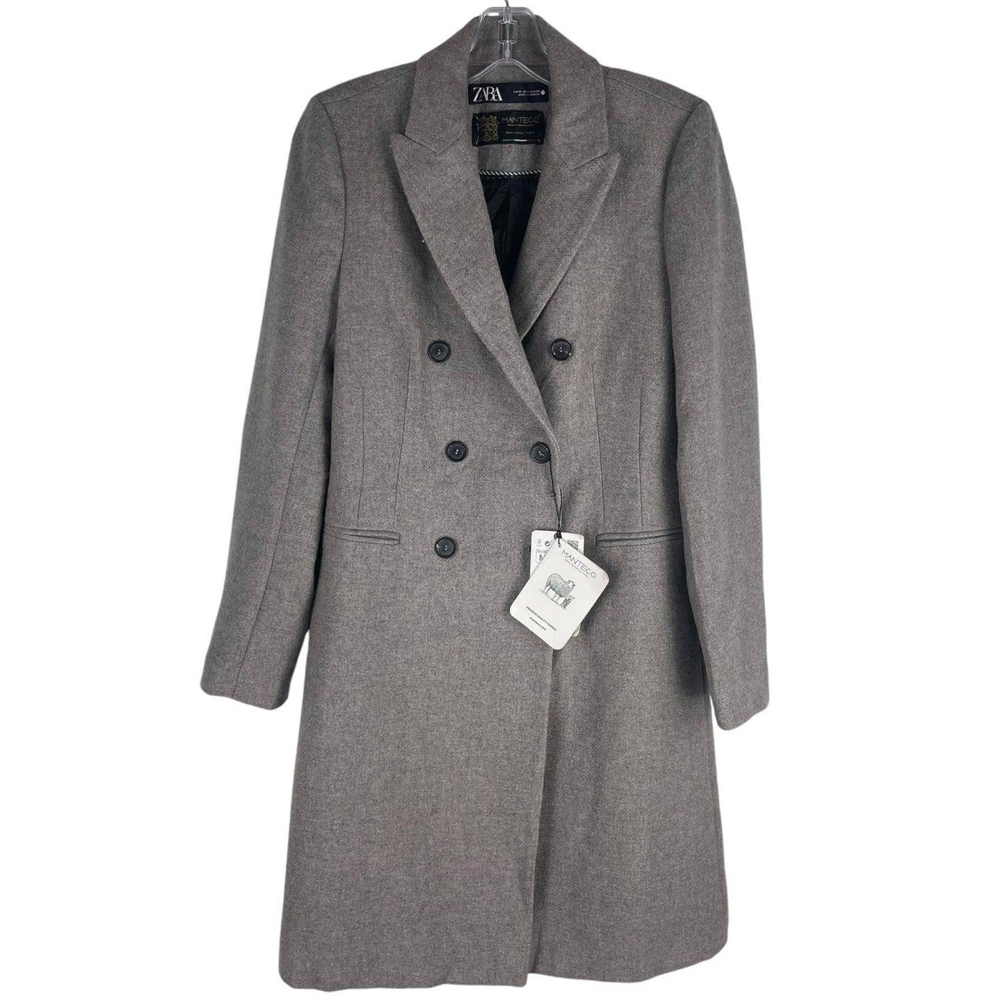 Zara Monteco Wool Blend Double Breasted Coat Ash Brown Size M