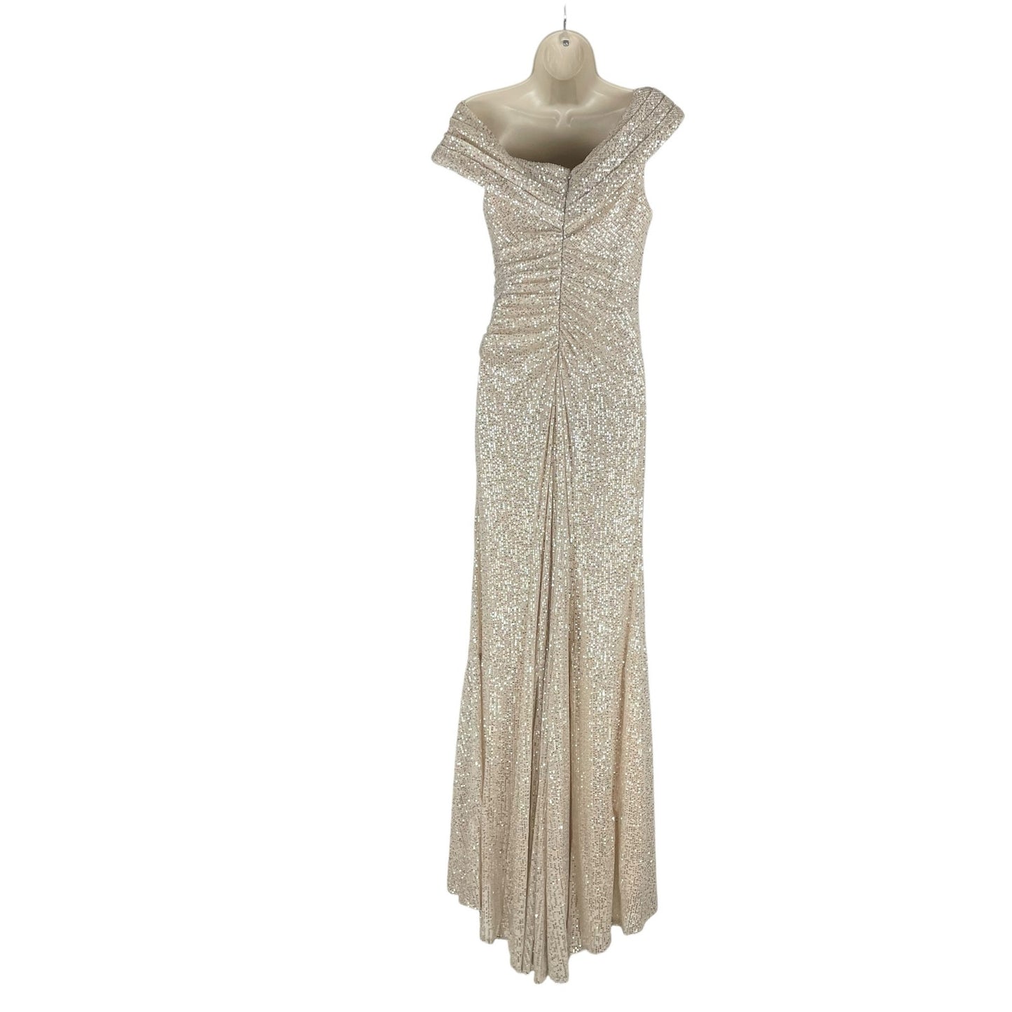 Ieena for Mac Duggal Sequined Drop Shoulder Evening Gown Nude Size 6