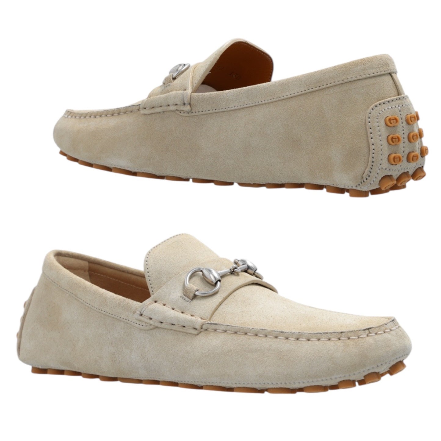 Gucci Horsebit Suede Driver Loafers Moccasin Oatmeal Beige Size 8 US 8.5