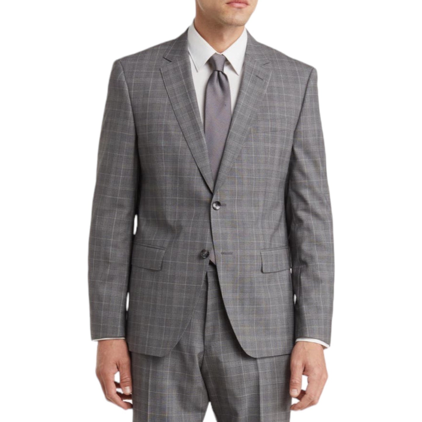 Hugo Boss Plaid Wool Suit Jacket Blazer 2 Buttons Gray Size 42S