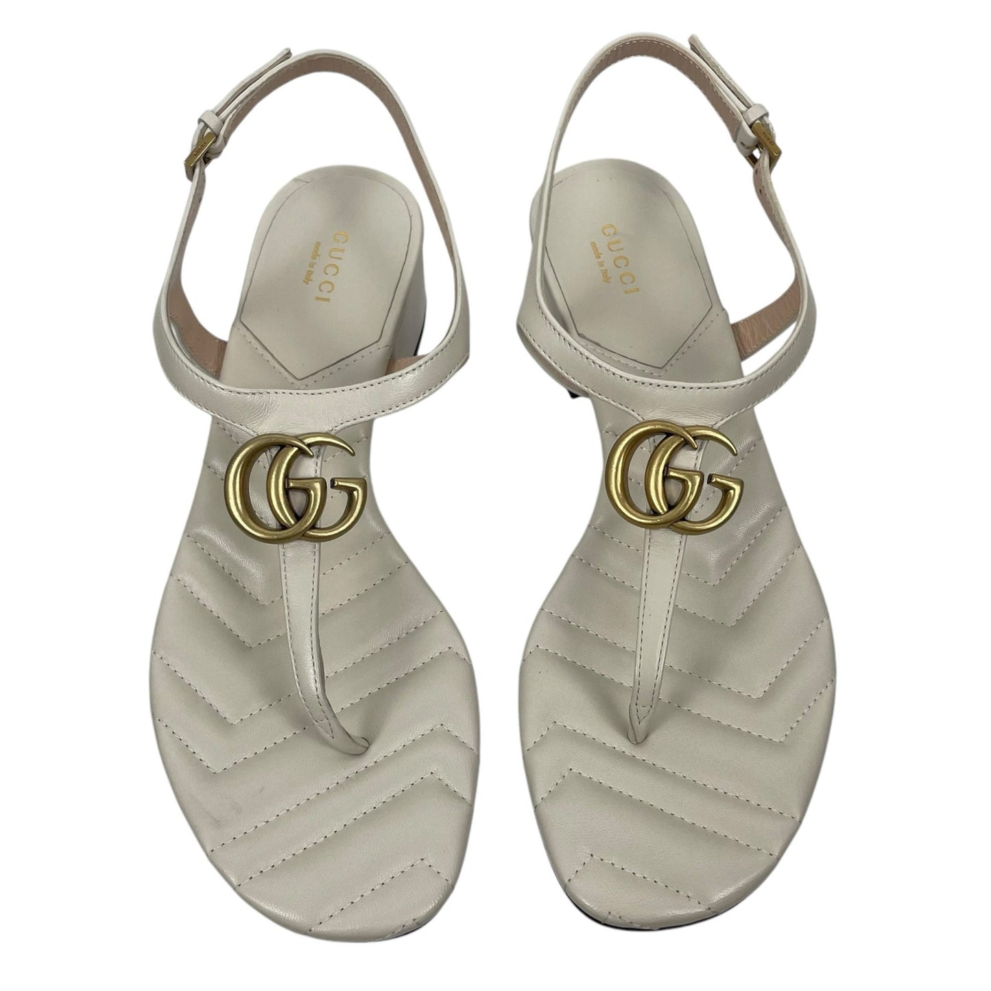 NEW Gucci Marmont GG Thong Slingback Heel Sandals Mystic White Size 40