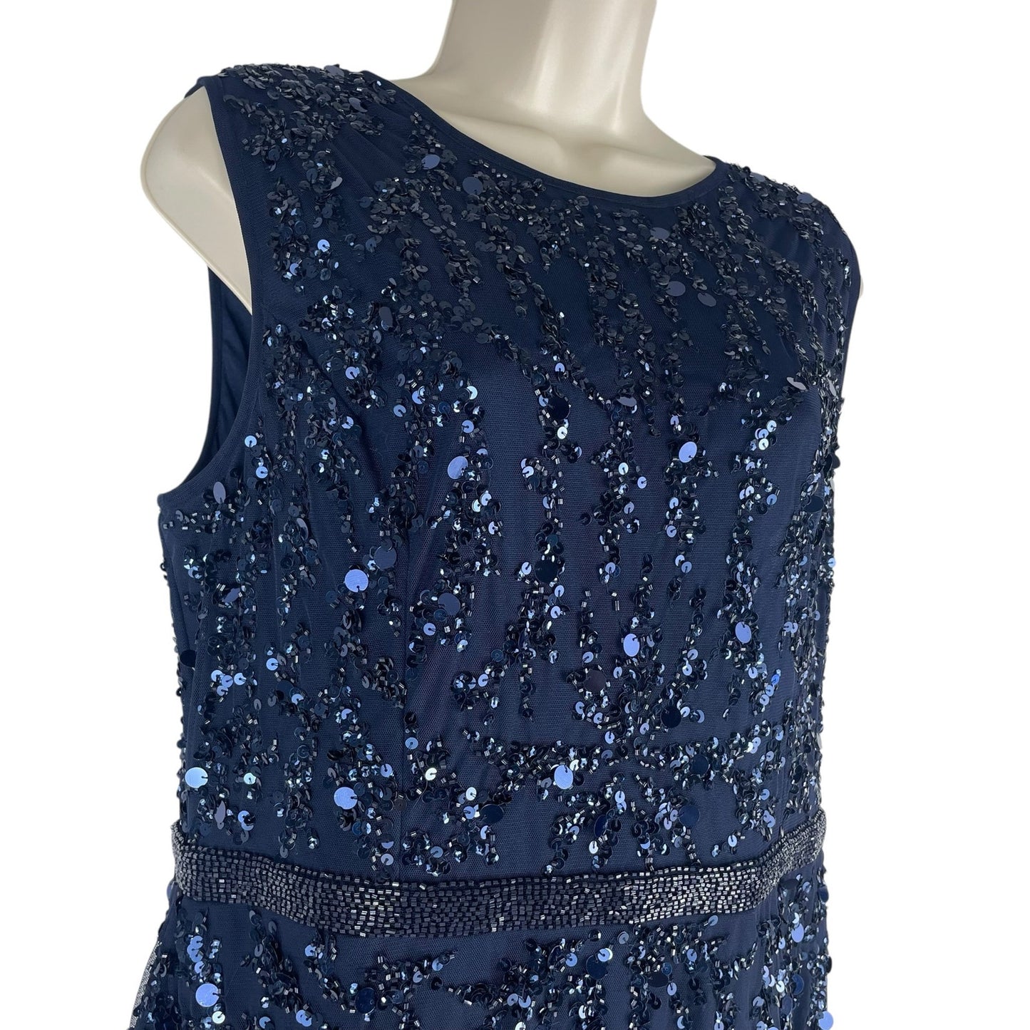 Mac Duggal Sequin Sleeveless Midi Dress 93767 Midnight Blue Size 12