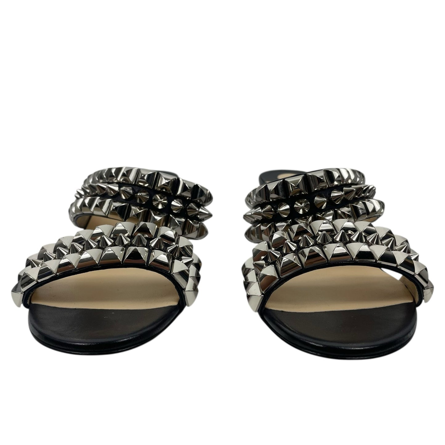 Christian Louboutin Tina Goes Mad 55 Slide Sandals Black Silver Size 38.5