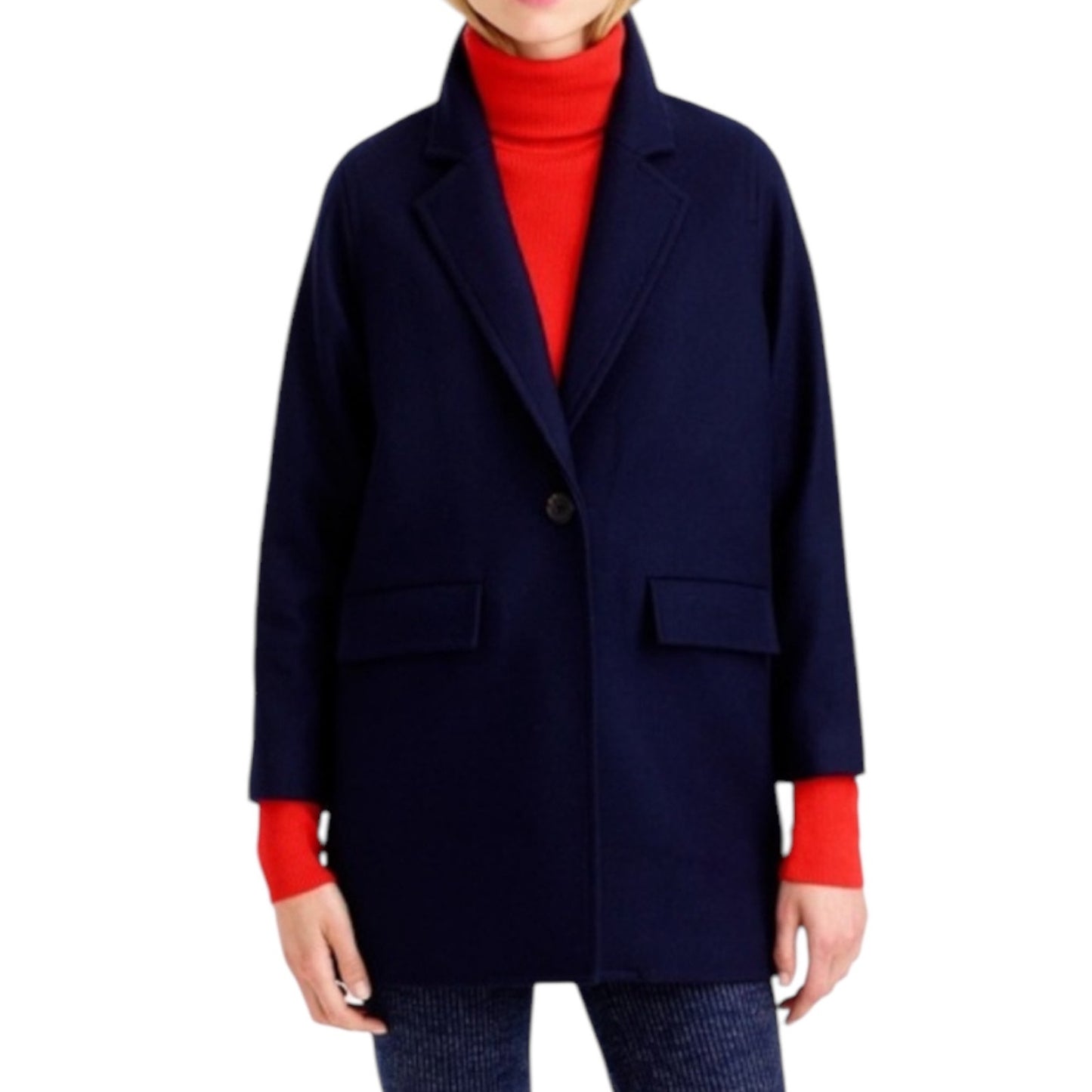 J. Crew Wool Blend Melton Boyfriend Coat One Button Navy Blue Size 12