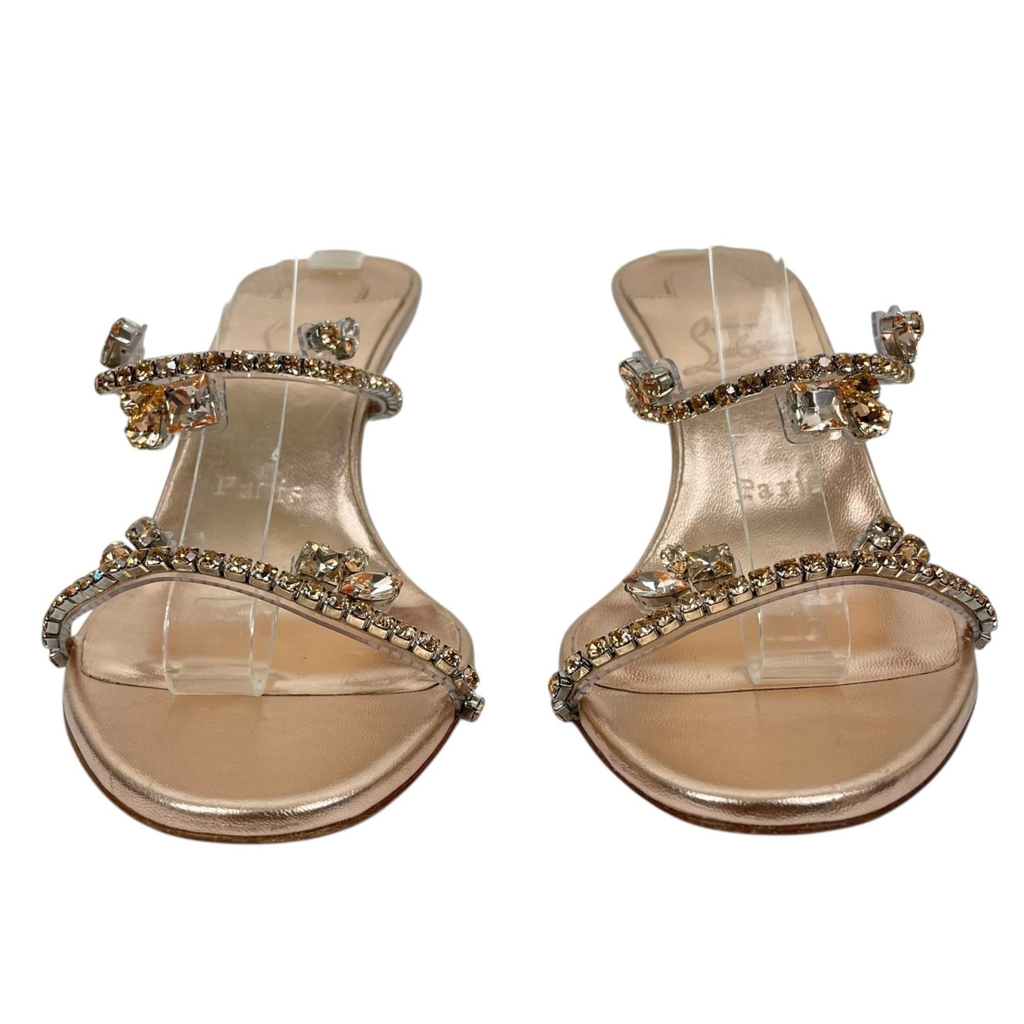 Christian Louboutin Just Queen 70 Crystal Mule Sandal Gold Size 38