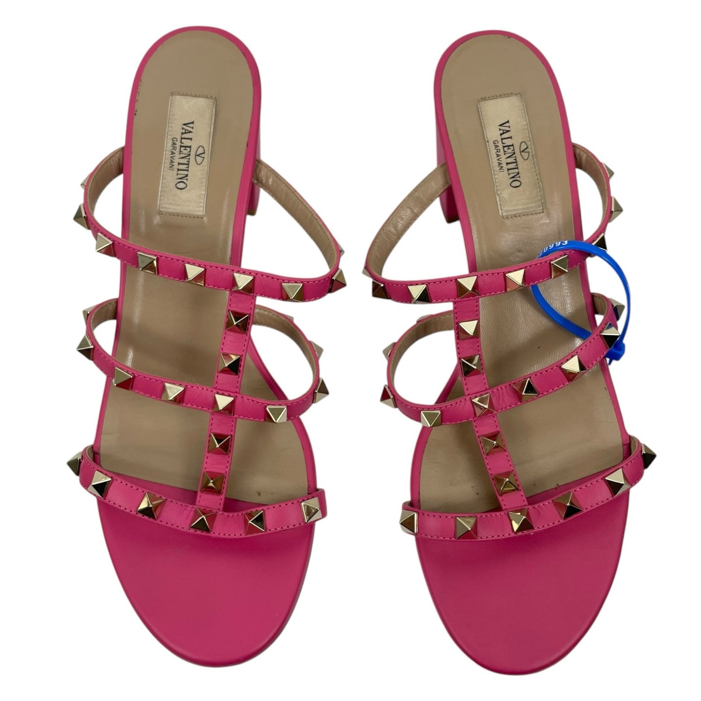 Valentino Garavani 60mm Rockstud Leather Slide Heel Sandals Pink Size 40