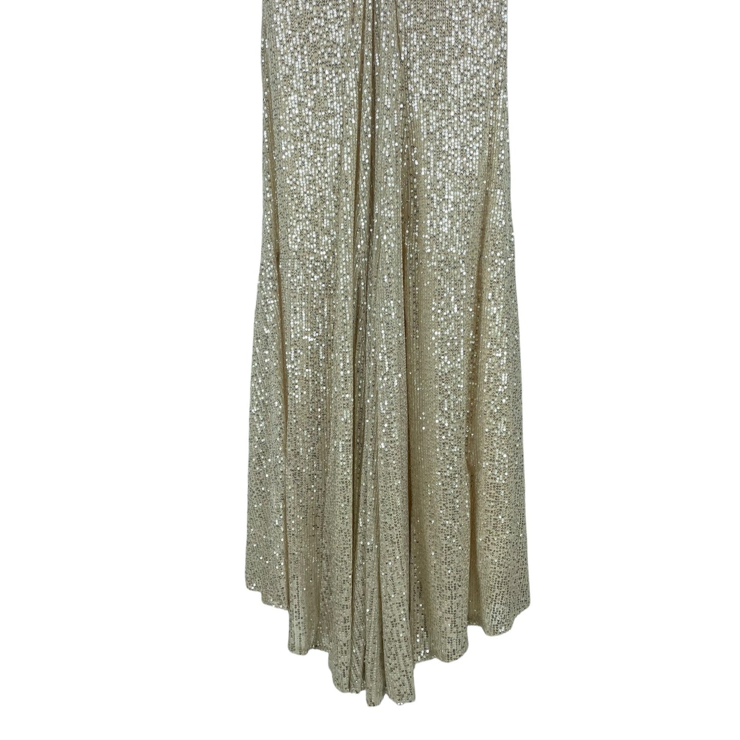 Ieena for Mac Duggal Sequined Drop Shoulder Evening Gown Nude Size 6