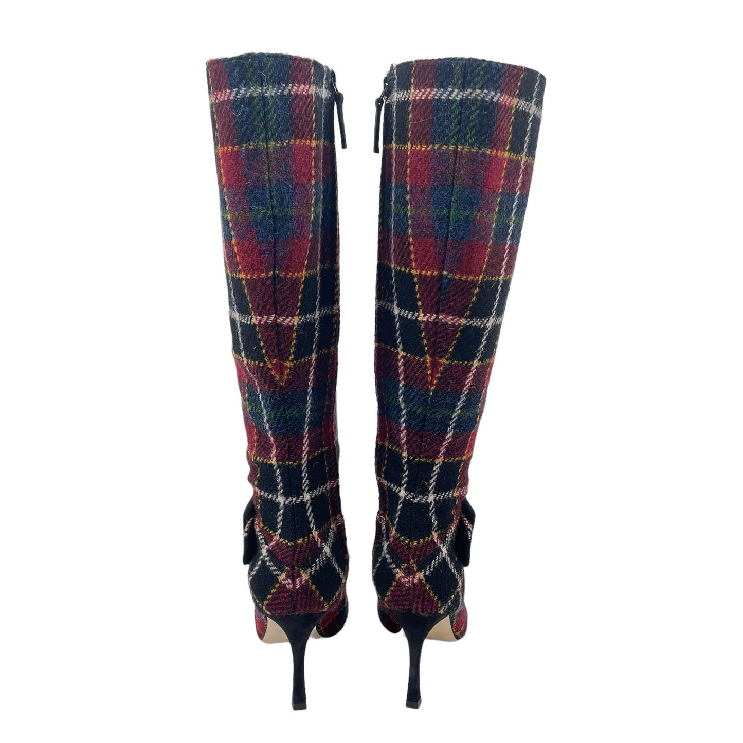 Manolo Blahnik Bayhi Gala Val Check Virgin Wool Knee High Boots Size 37.5