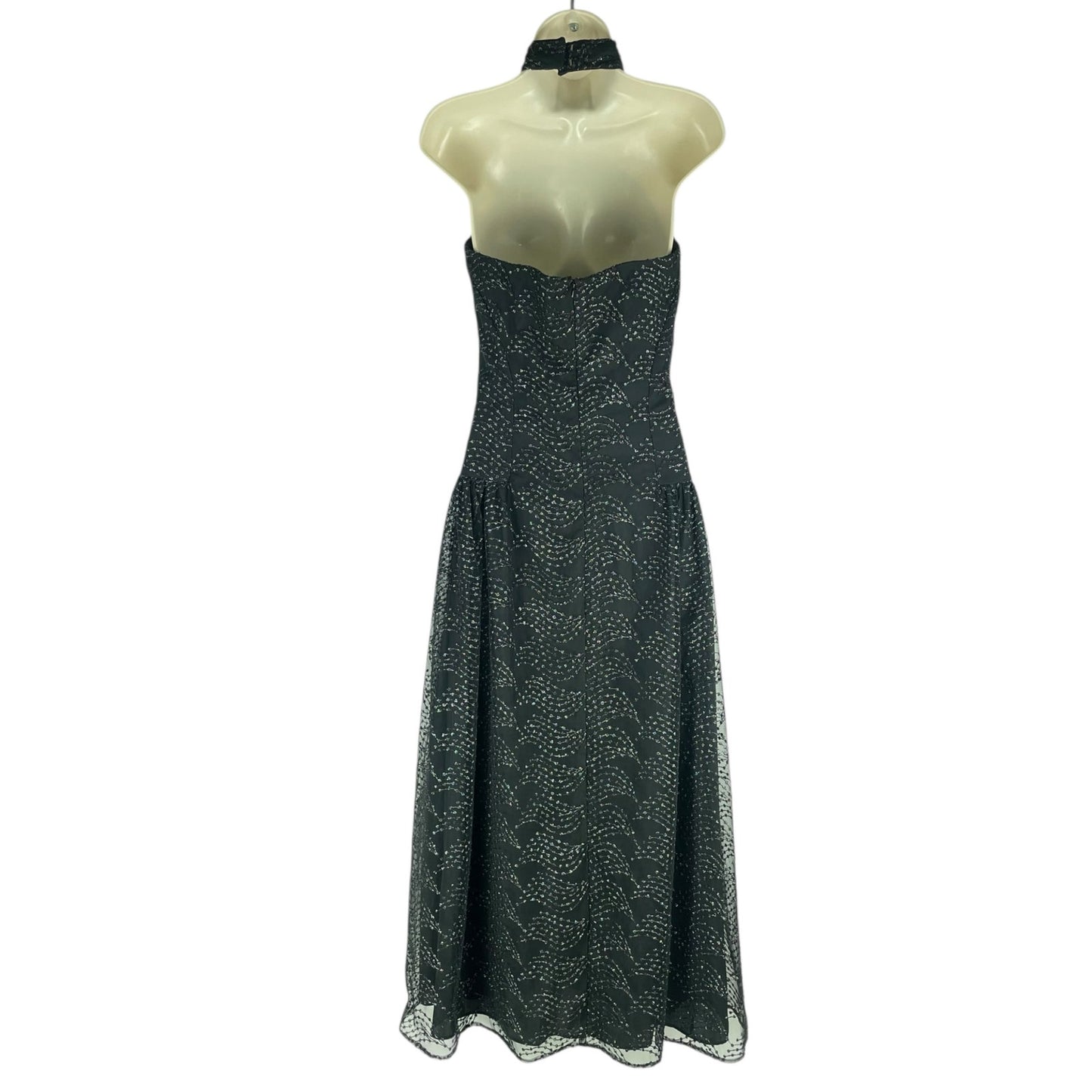 Shoshanna Olivia Metallic Scallope Mesh Halter Neck Black Dress Size 2