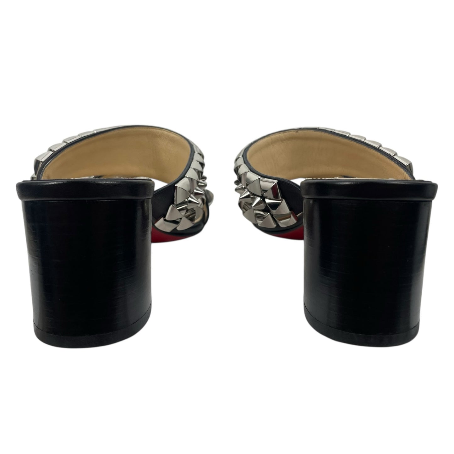 Christian Louboutin Tina Goes Mad 55 Slide Sandals Black Silver Size 38.5