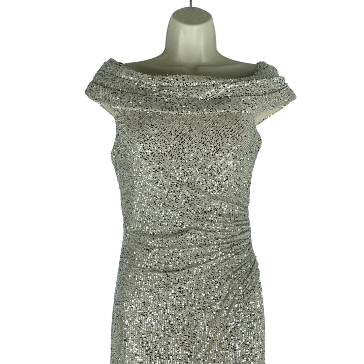 Ieena for Mac Duggal Sequined Drop Shoulder Evening Gown Nude Size 6