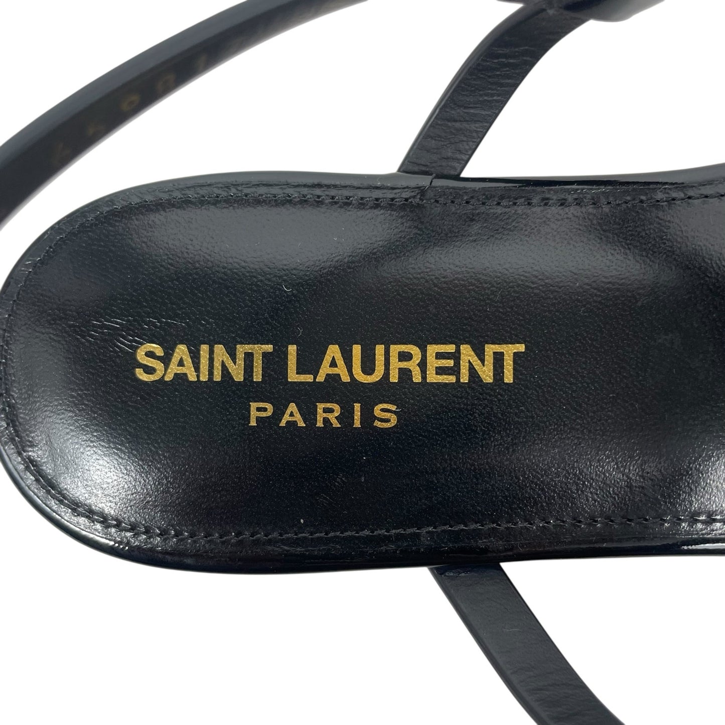 Saint Laurent Cassandra Patent YSL Thong Slide Sandal Black Gold Size 39.5