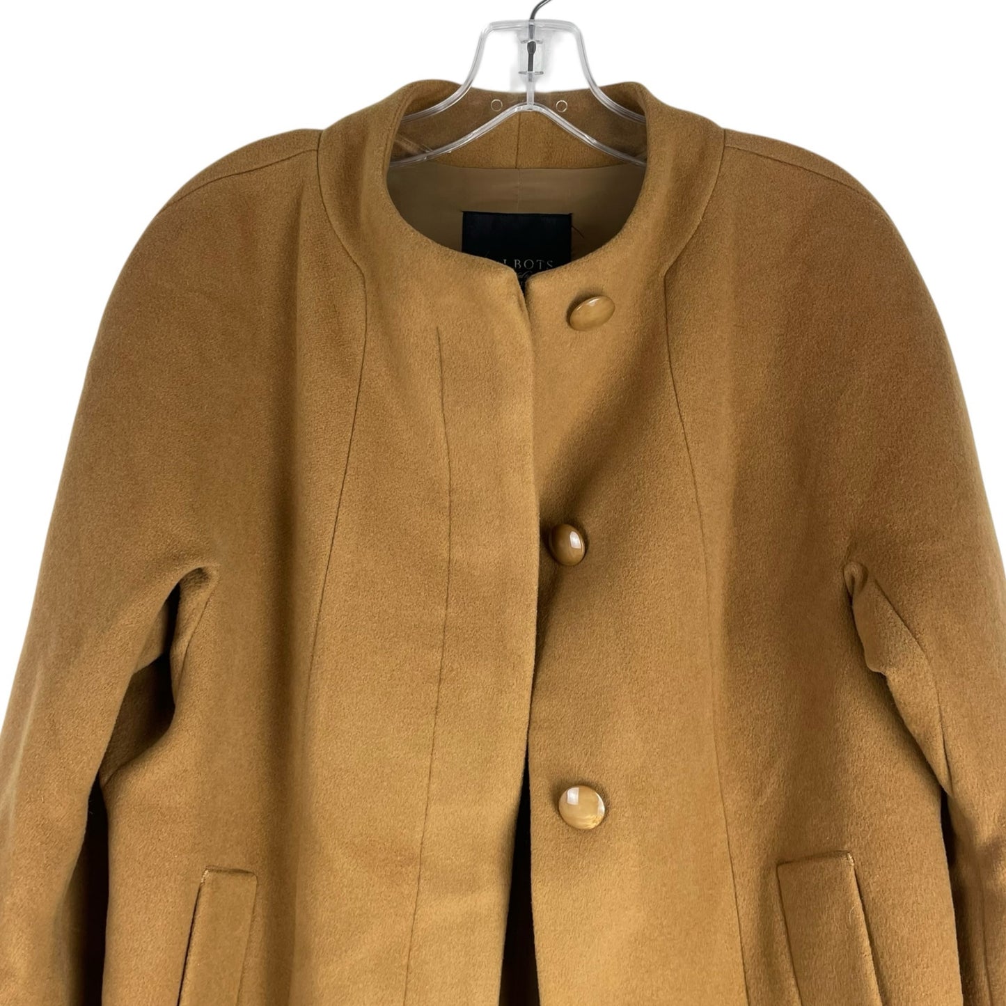 Talbots Wool Cashmere Blend Hidden Button Car Coat Dark Camel Size 14P