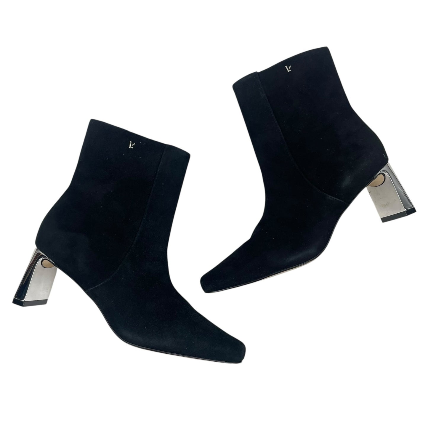 Larroude Alexis Suede Mirror Heel Ankle Boots Black Silver Size 7.5