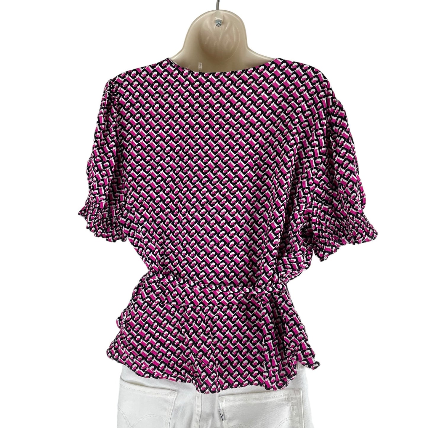 Diane von Furstenberg Emilia 3D Chain Printed Wrap Top Pink Size 16