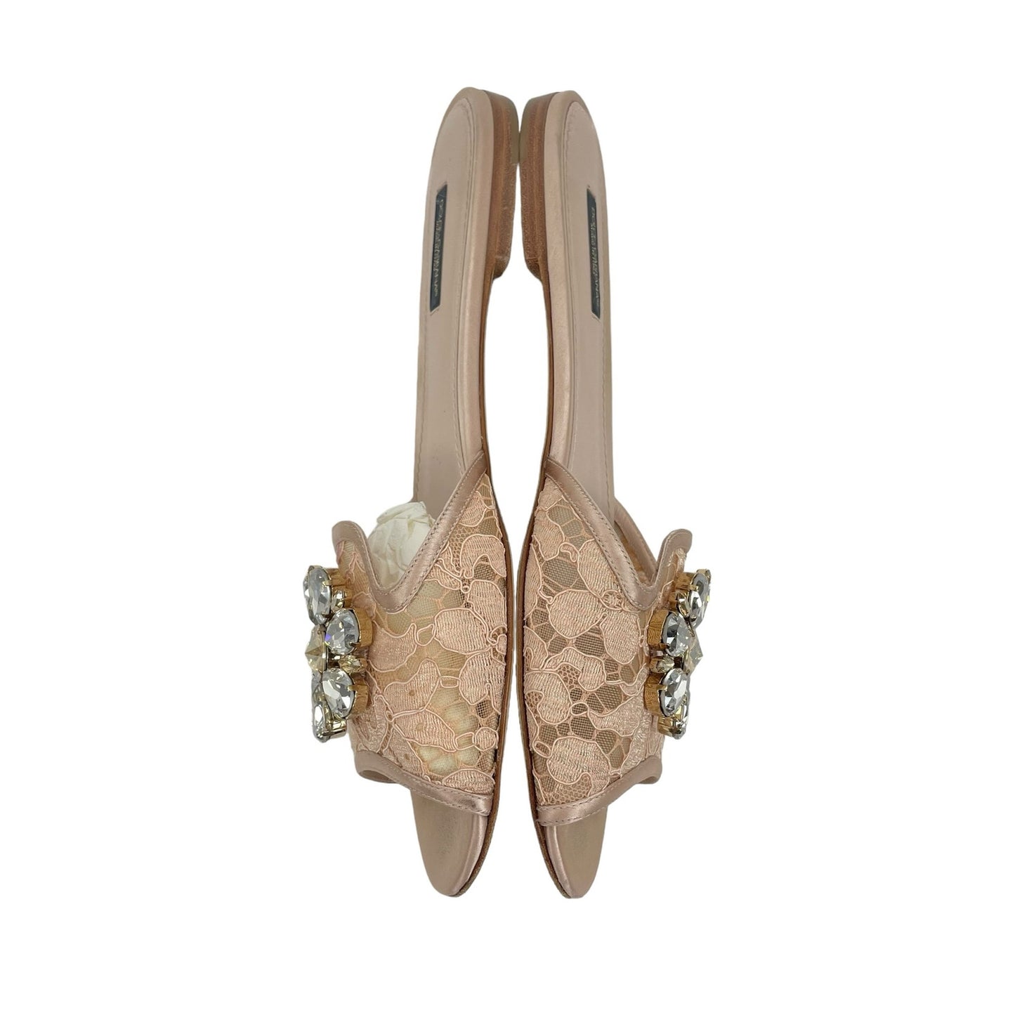 Dolce & Gabbana Lace Rainbow Slide Bianca Crystal Pink Size 40.5