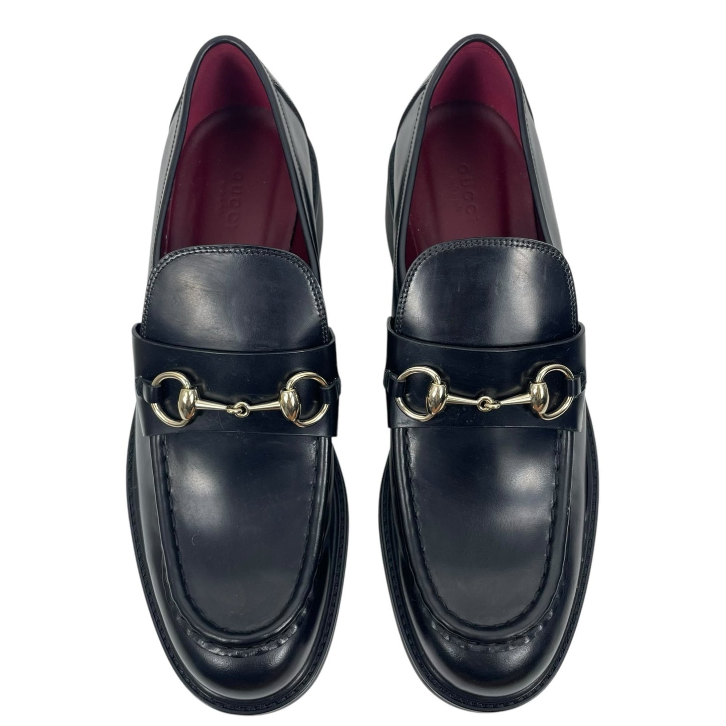 Gucci Lug Sole Leather Loafer with Horsebit Chunky Black Size 41