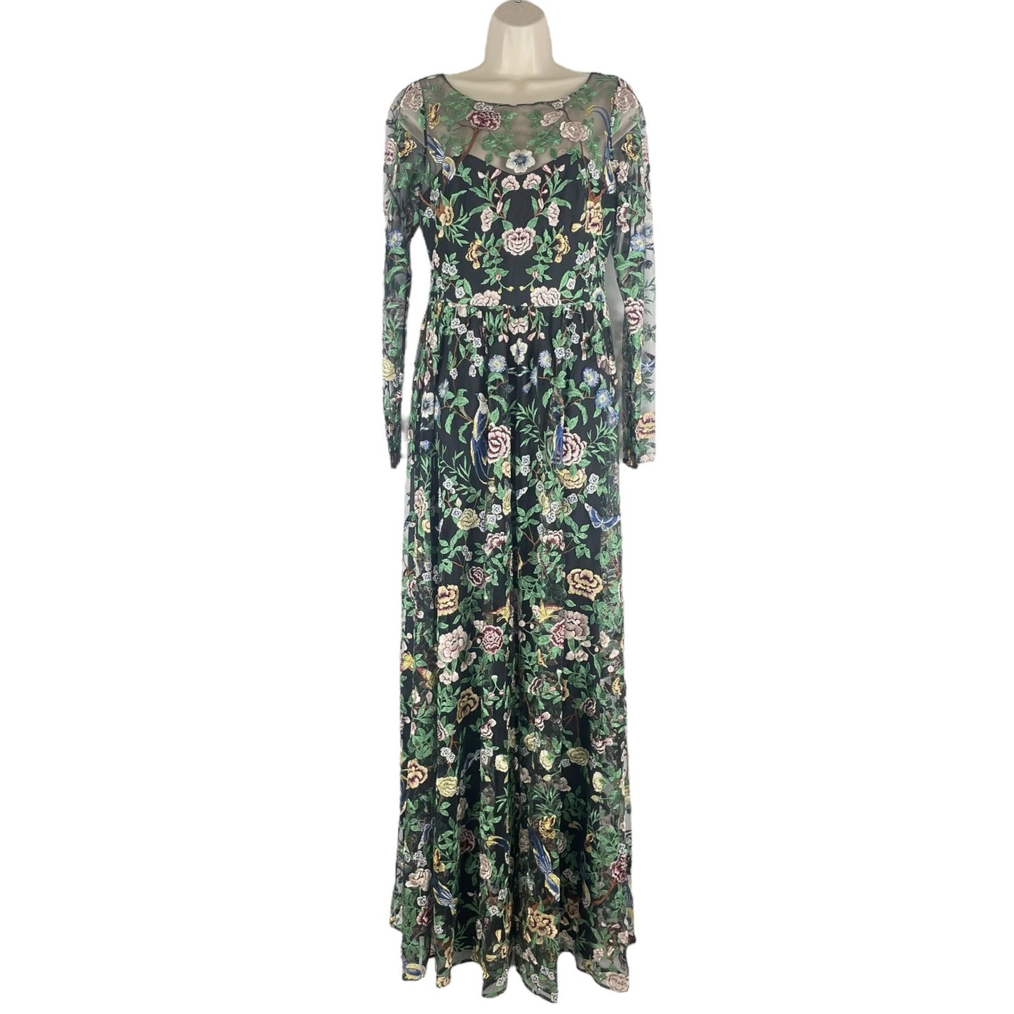 Marchesa Notte Botanical Embroidered Gown Dress Multi Color Size 6