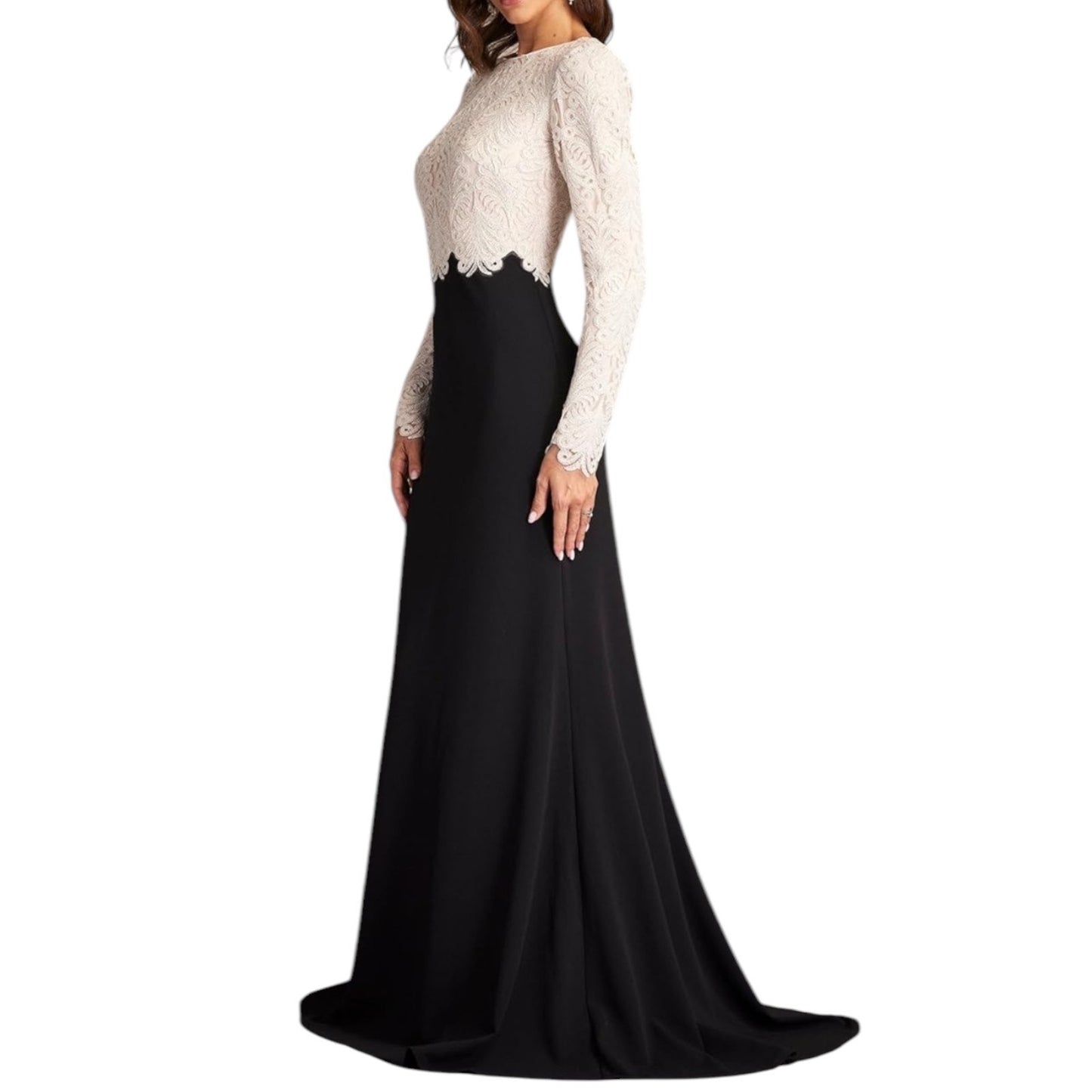 Tadashi Shoji Embroidered Lace Long Evening Gown Black Ivory Size 20
