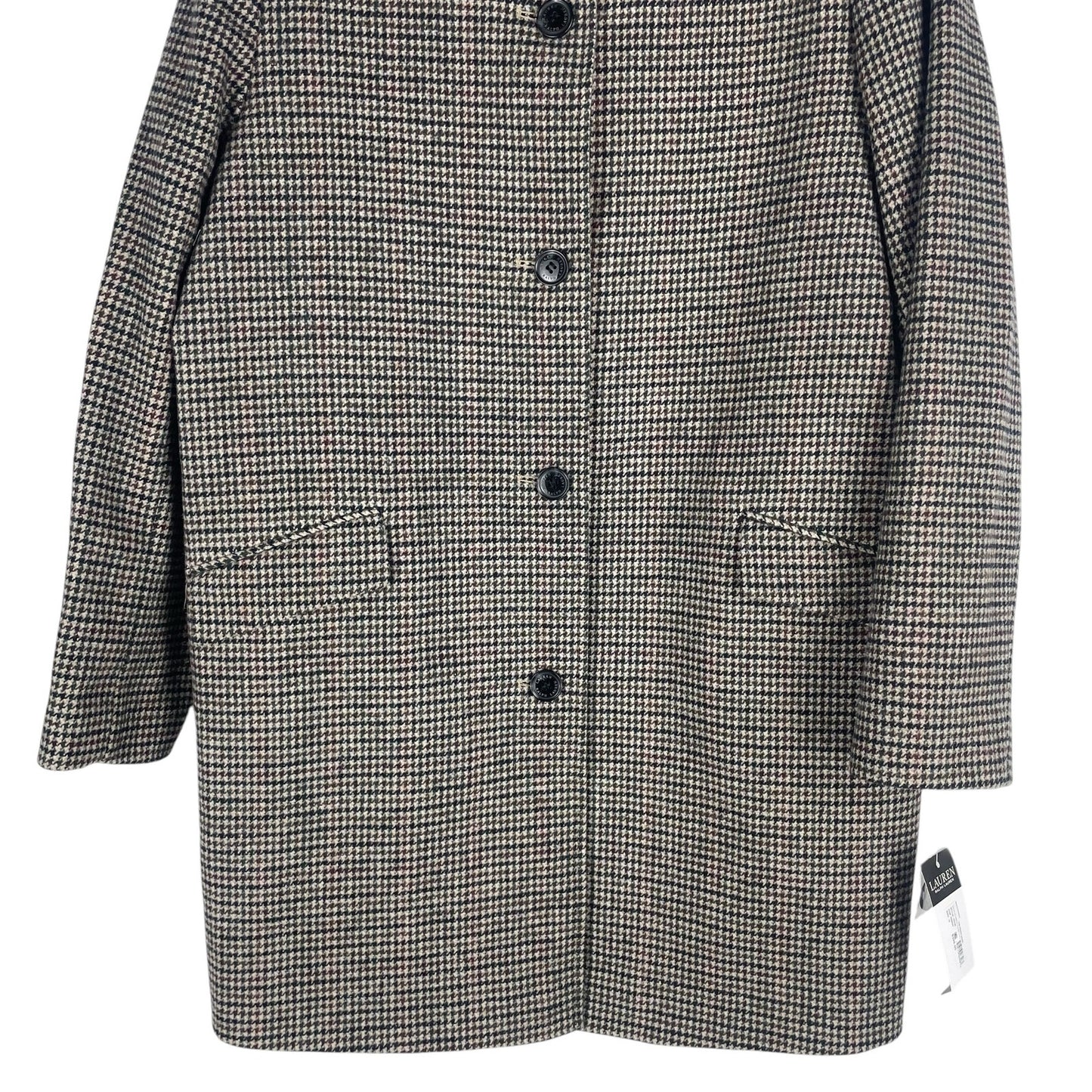 Lauren Ralph Lauren Tab Front Wool Coat Merlot Houndstooth Size 18