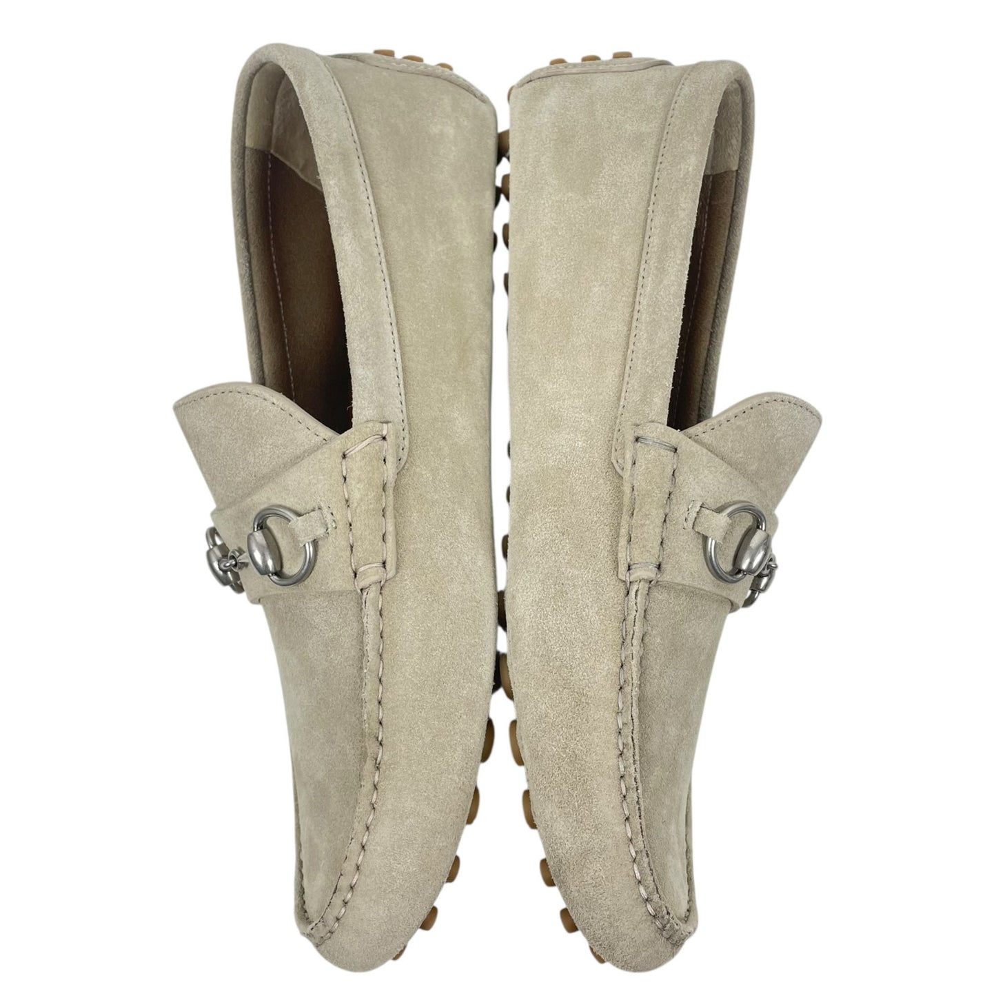 Gucci Horsebit Suede Driver Loafers Moccasin Oatmeal Beige Size 8 US 8.5