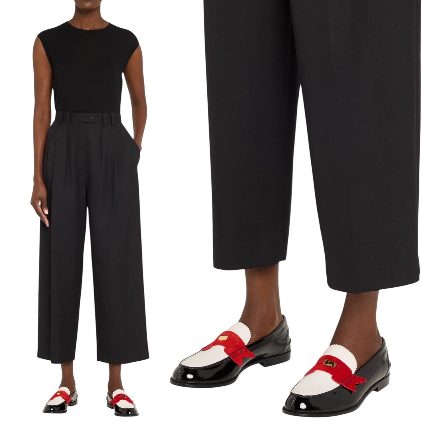 Christian Louboutin Donna Penny Loafer Patent Leather Black White Size 38