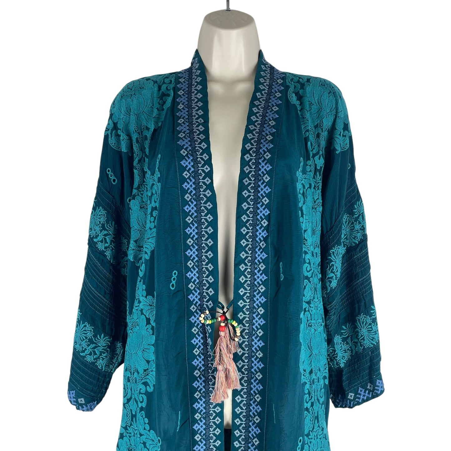 Johnny Was Bellamo Verona Kimono Jacket Embroidery Lakeside Blue Size S