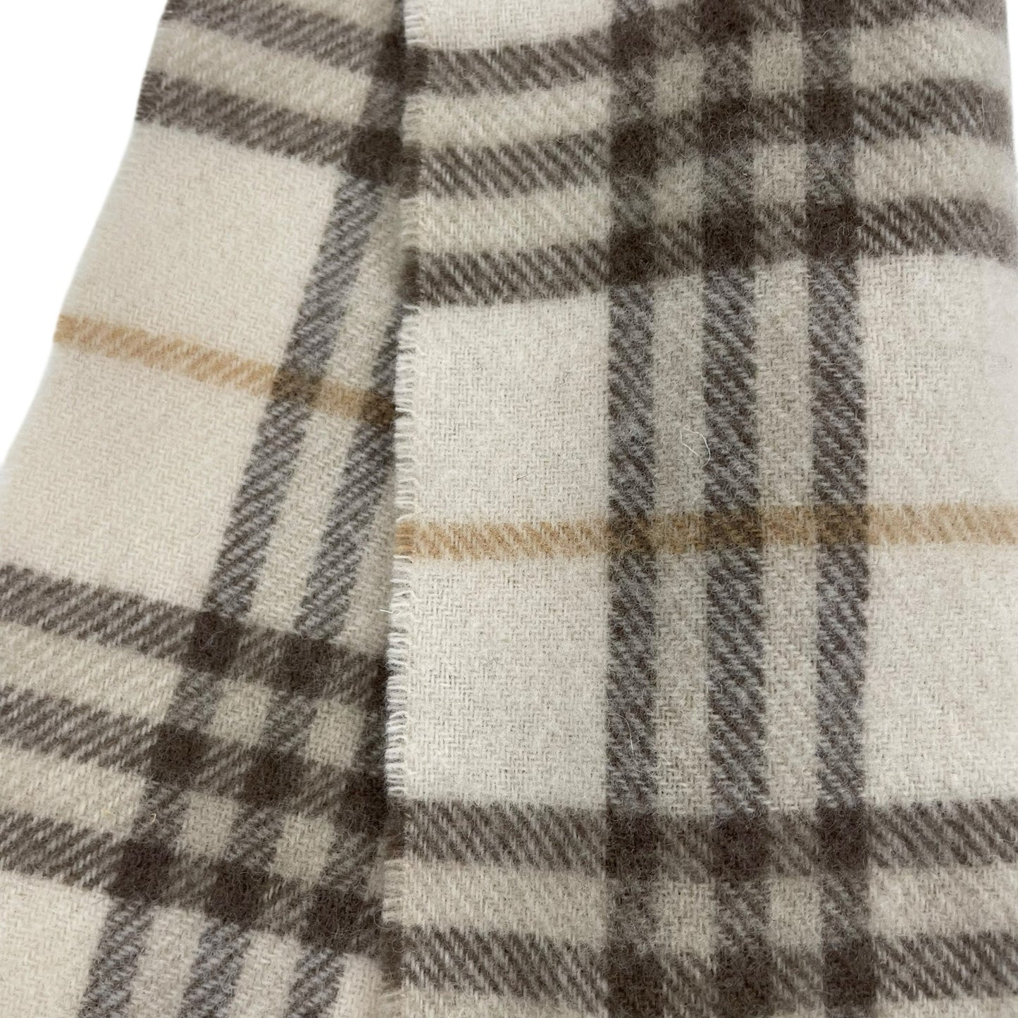 Burberry London Nova Check Plaid Fringe Lambswool Scarf Beige 55"x12"