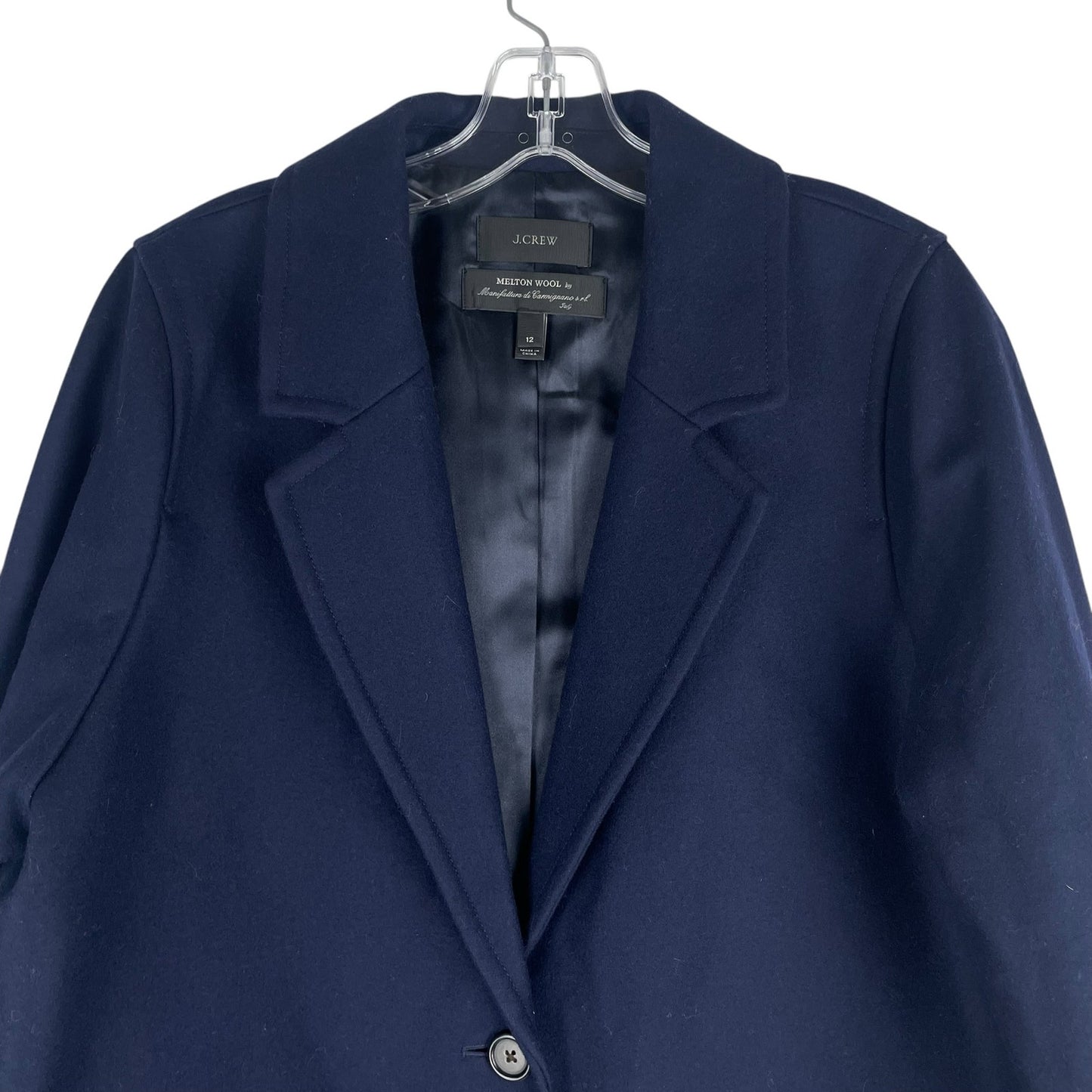 J. Crew Wool Blend Melton Boyfriend Coat One Button Navy Blue Size 12