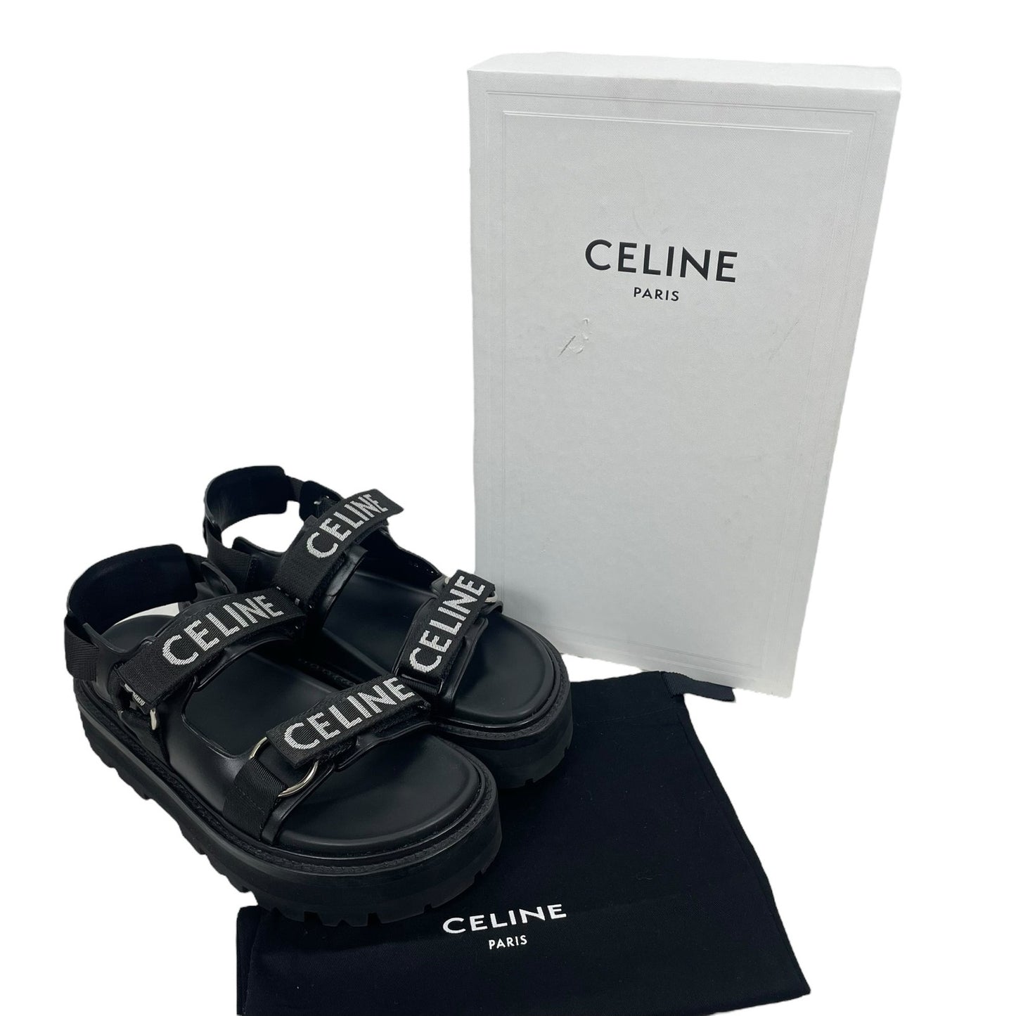 Celine Outdoor Bulky 45mm Calfskin Platform Sandal Lug Sole Black Size 38