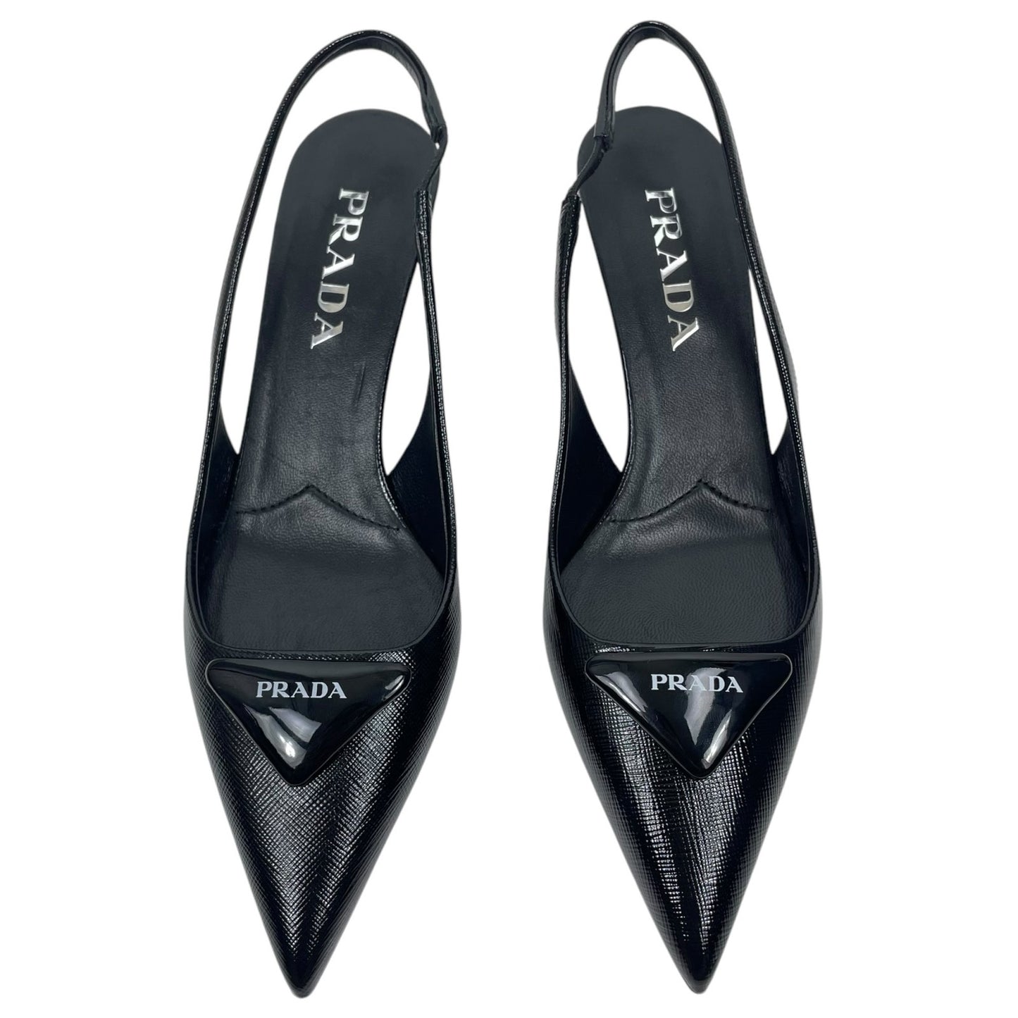 Prada Modellerie Pointed Toe Leather Slingback Pumps Black Size 36.5